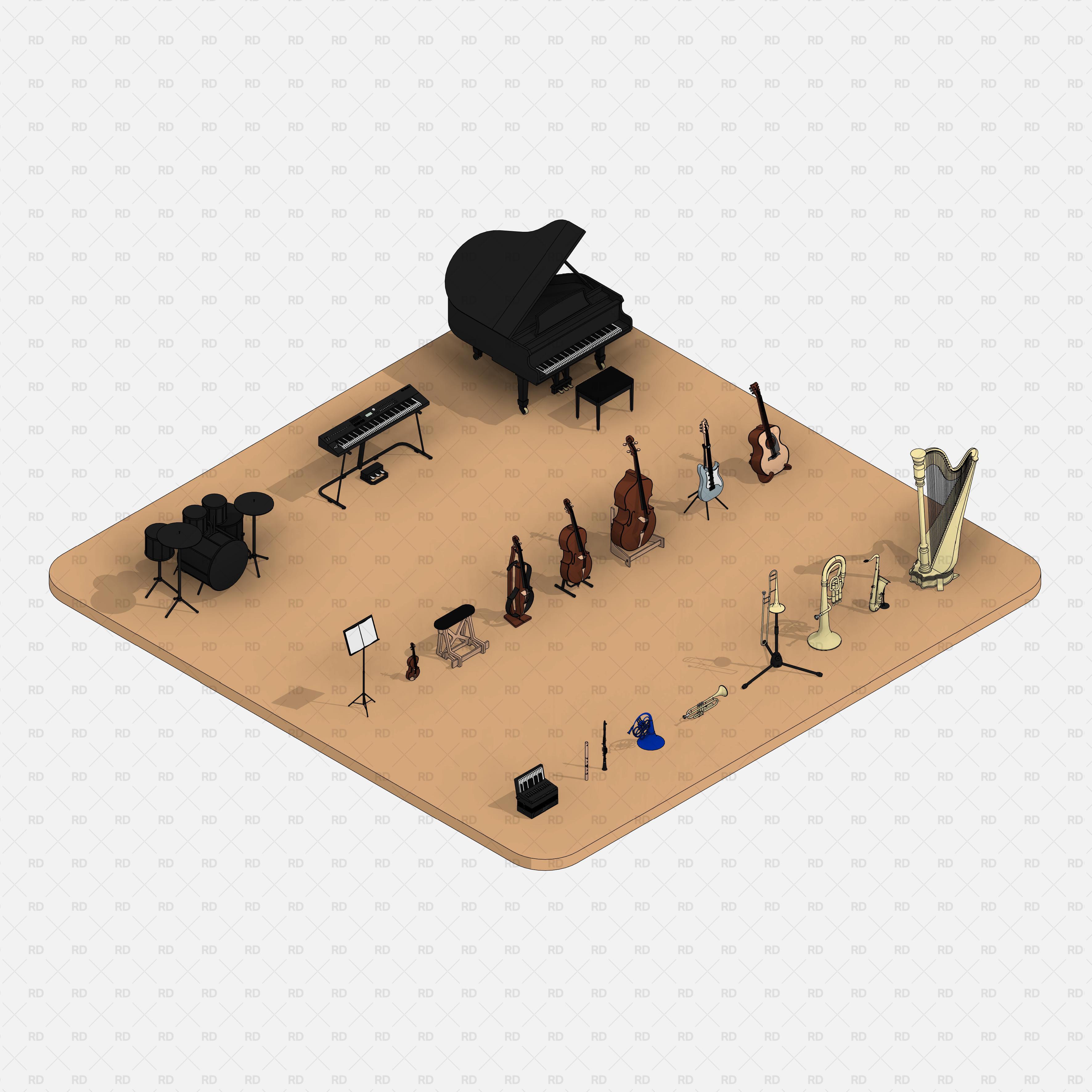 download revit musical instruments families bim object