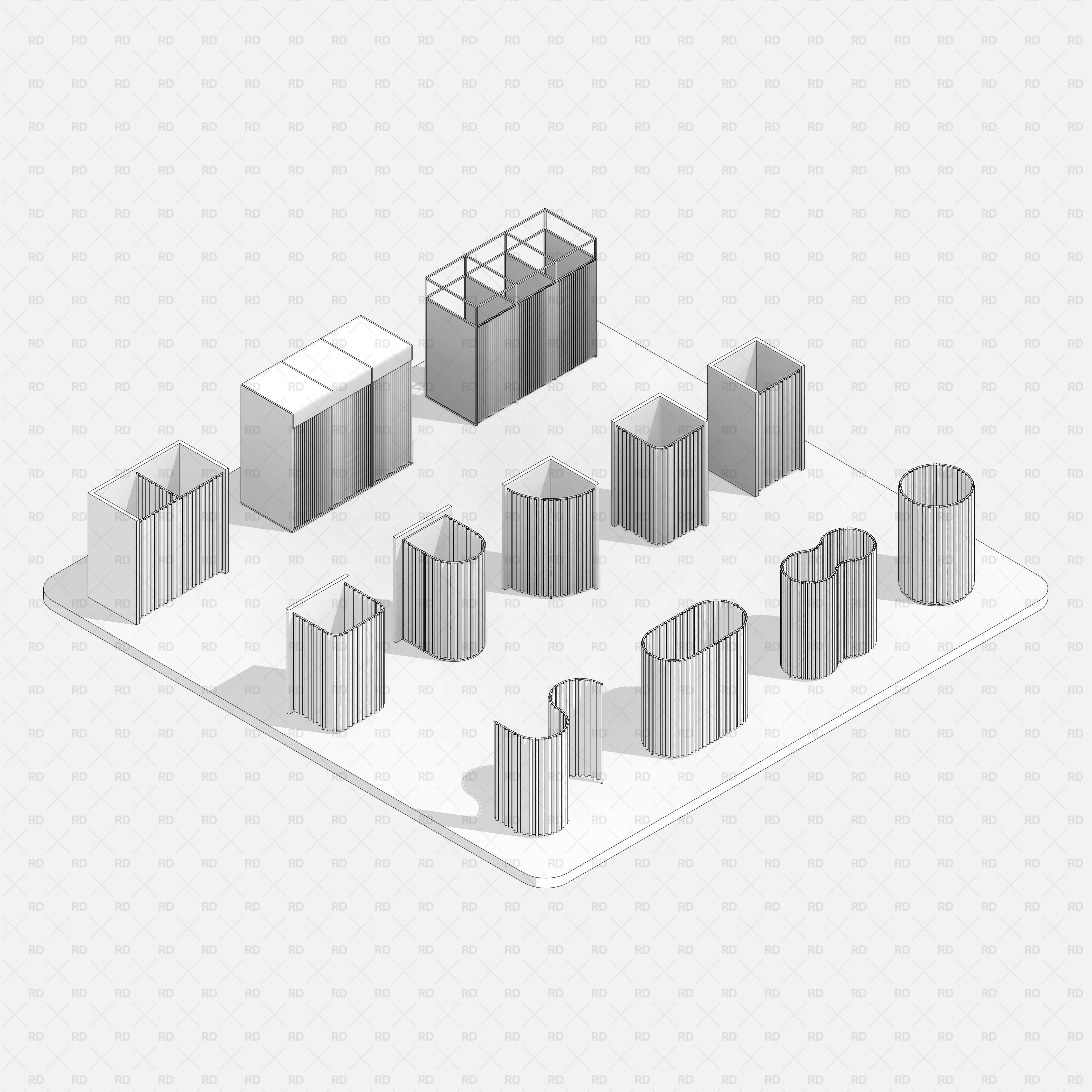 Revit Retail Curtain Rods and Fitting Room families download