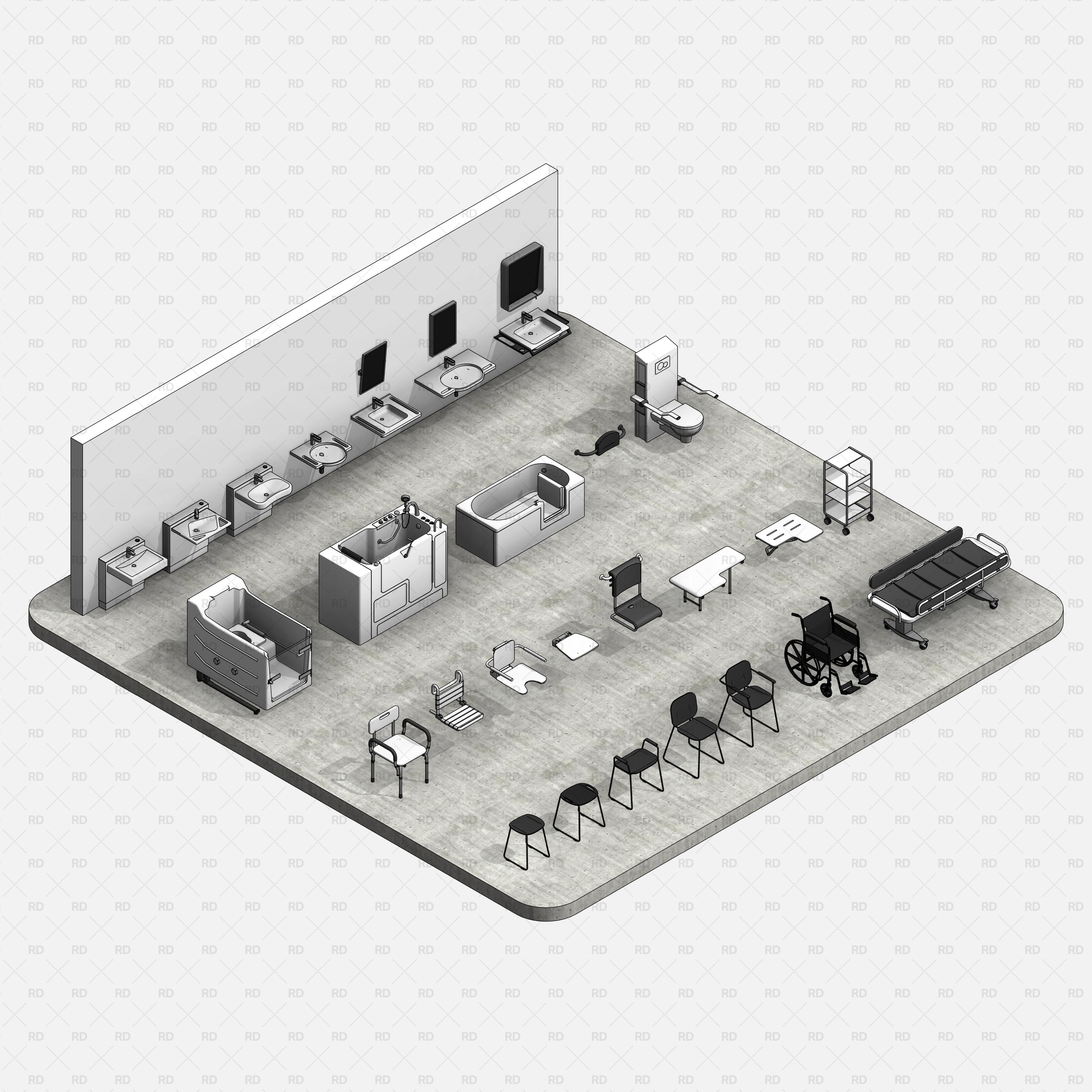 Revit Accessible Bathroom Equipment Families ADA elderly