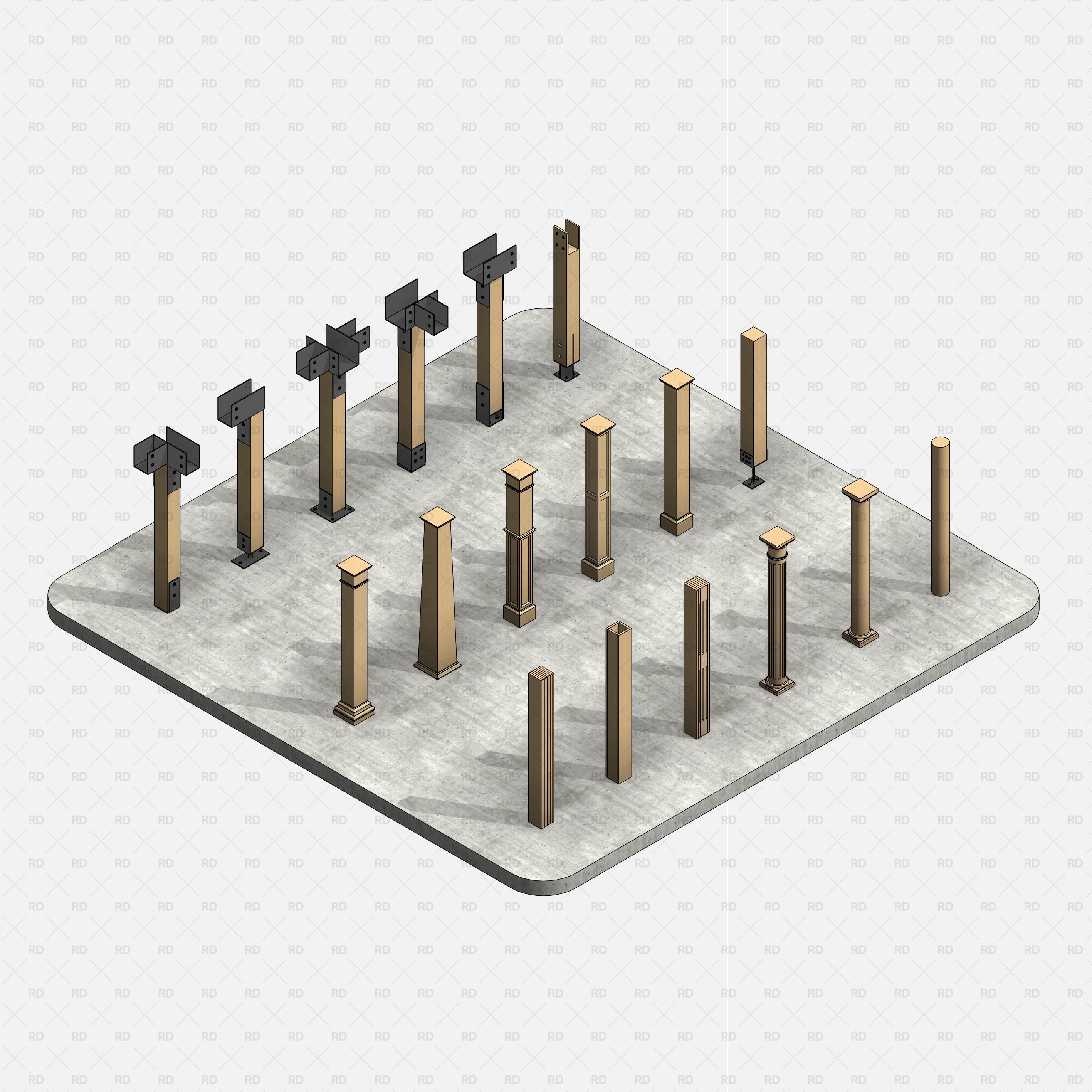 revit wood columns families