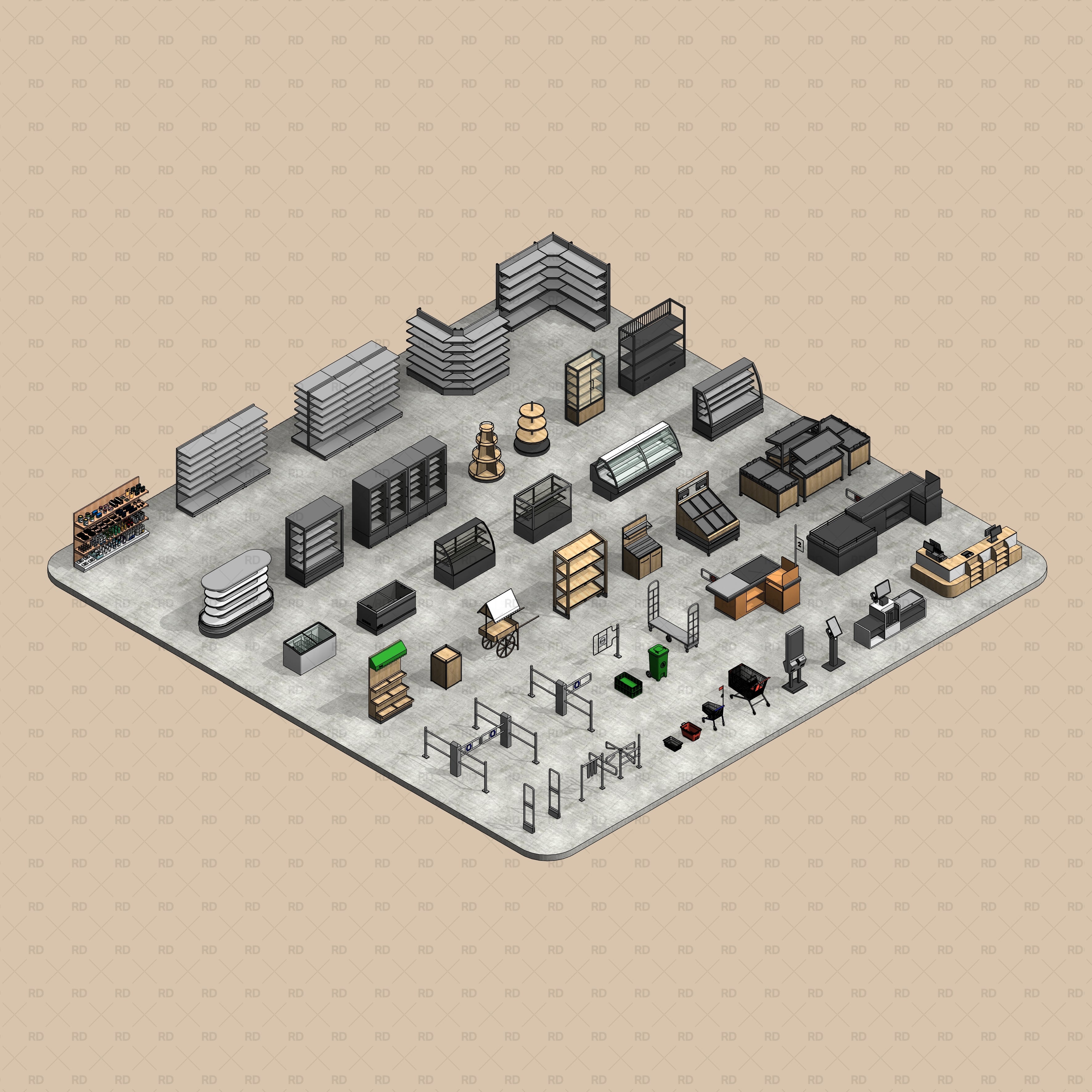 Revit supermarket equipment pack grocery store design families