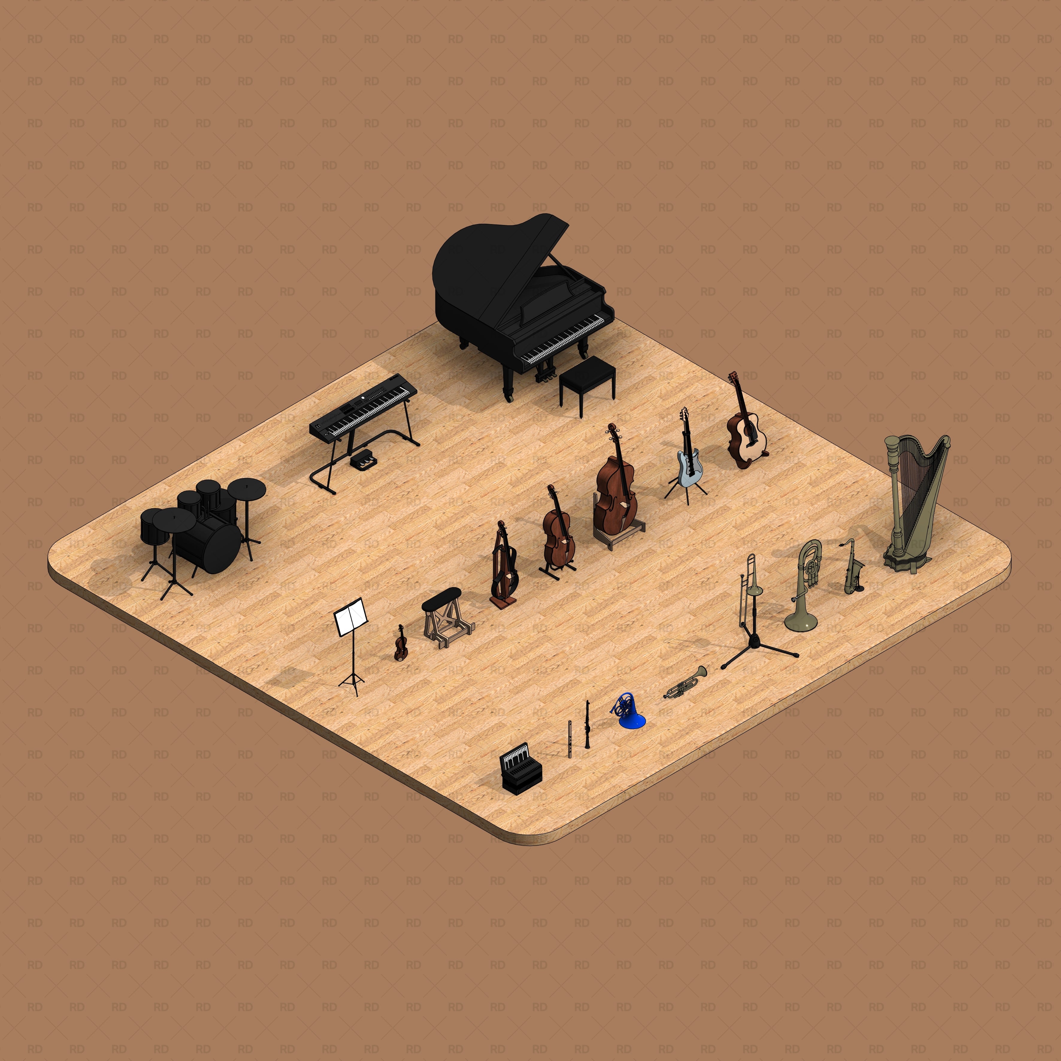 download revit musical instruments families bim object