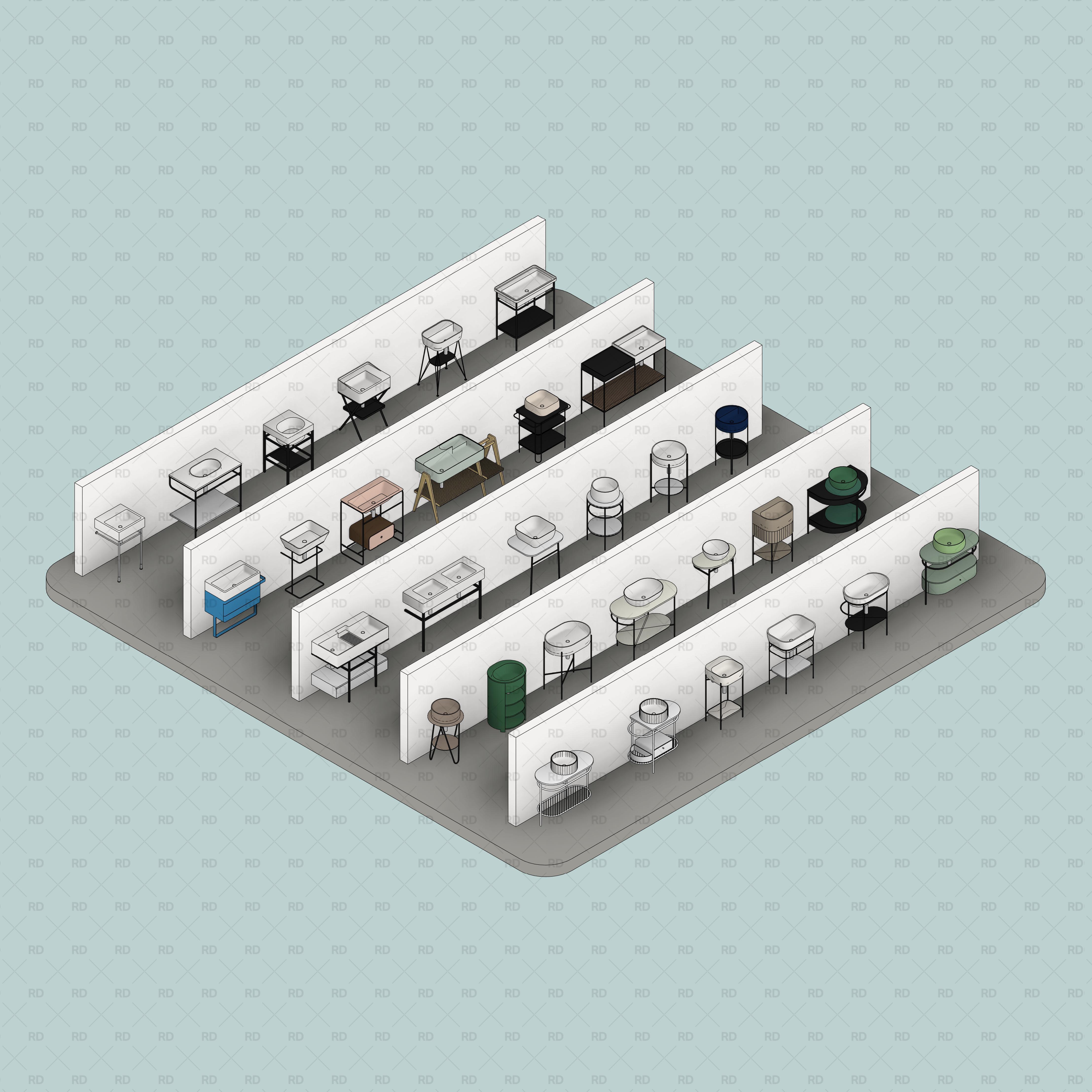 download revit free standing sinks families bim object 3d model