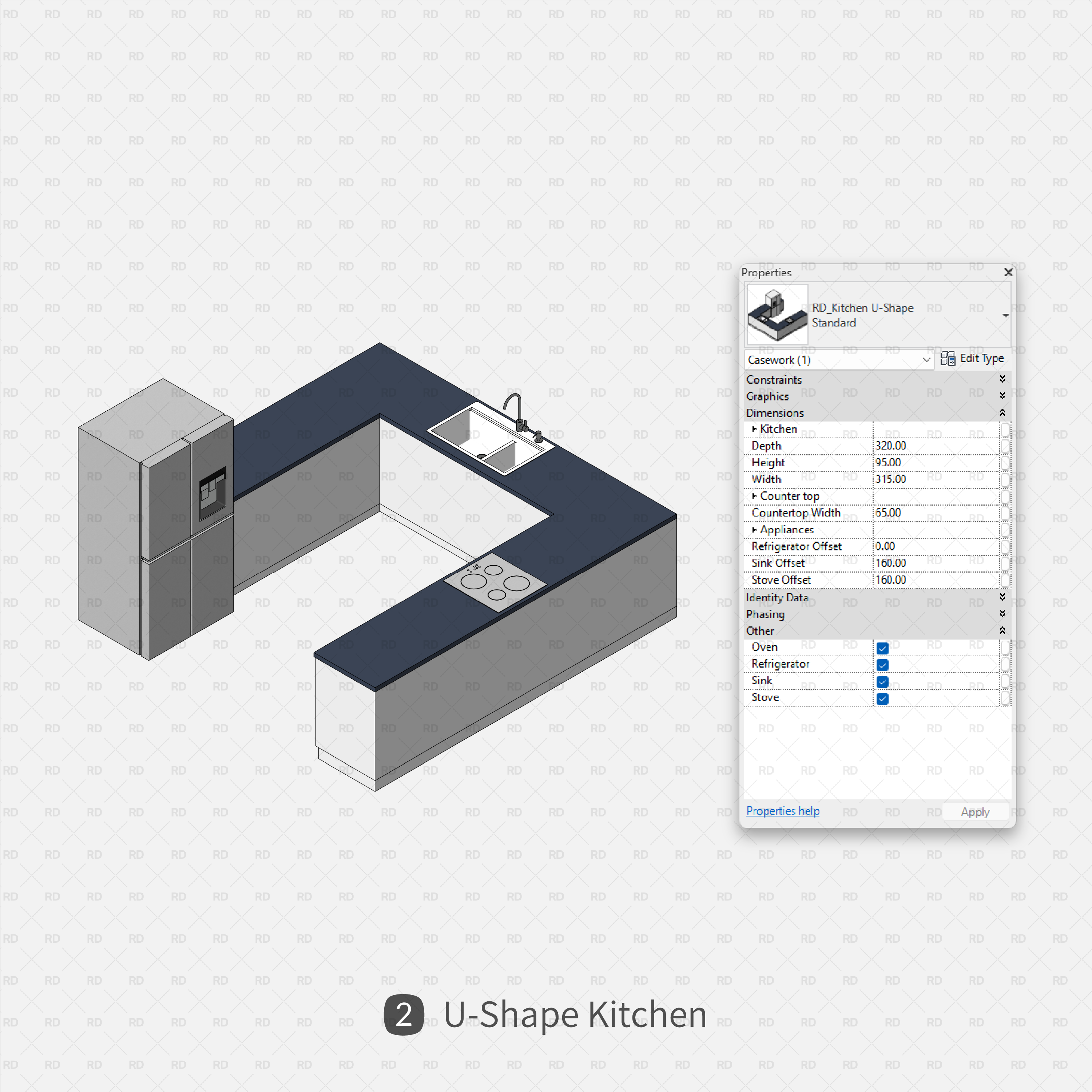 revit u shape kitchen