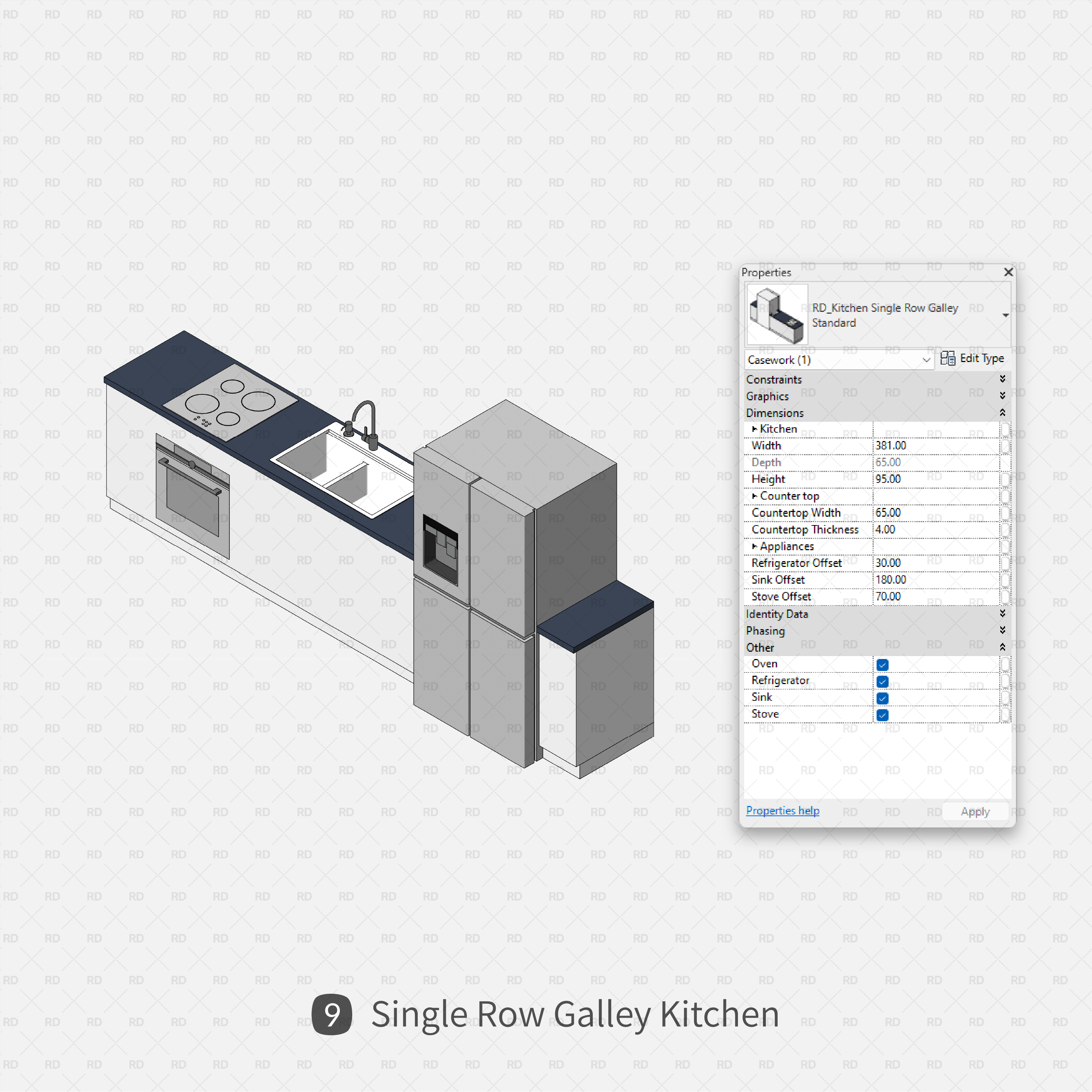 revit single row galley kitchen