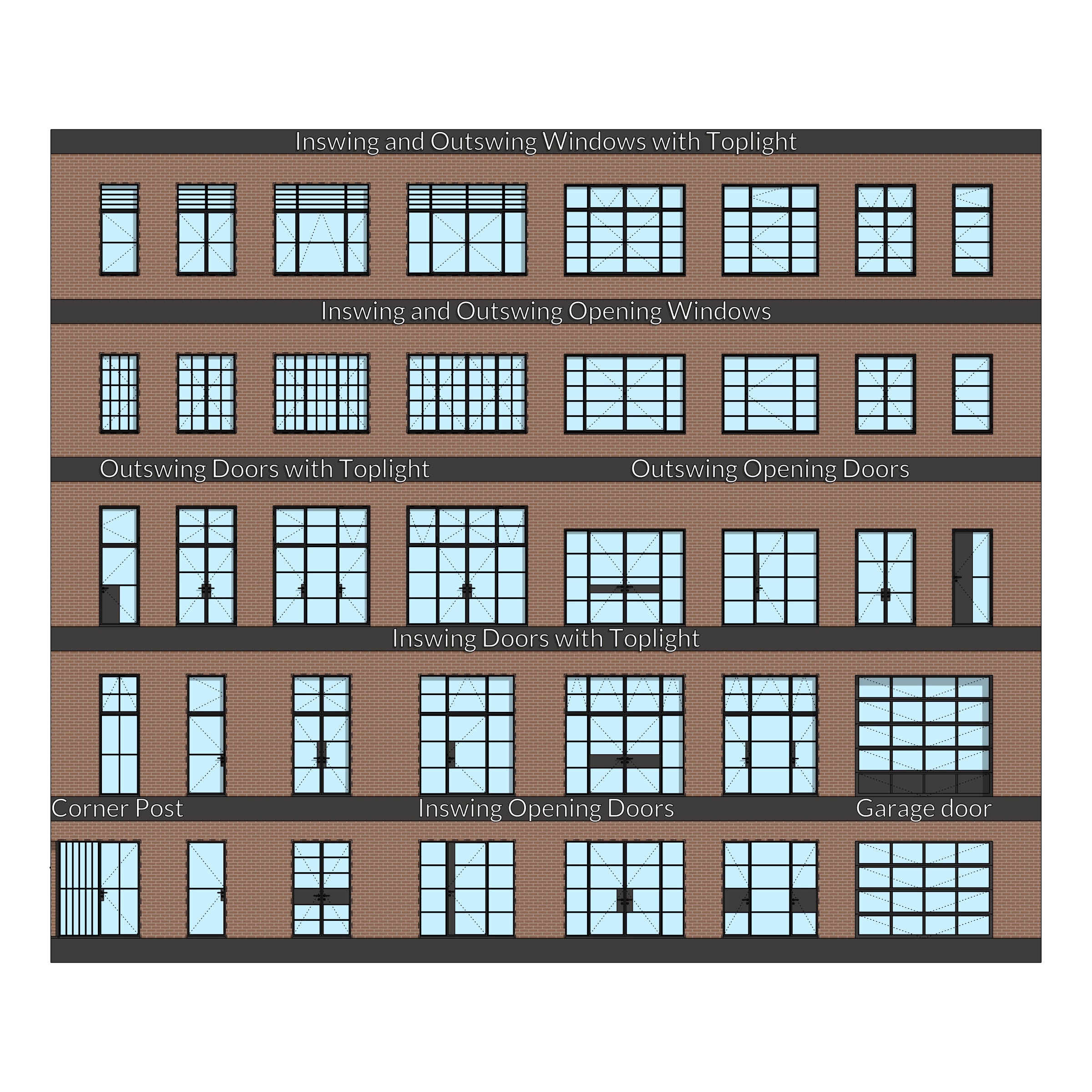 revit windows and doors families download revit 2022 and newer - steel windows and doors