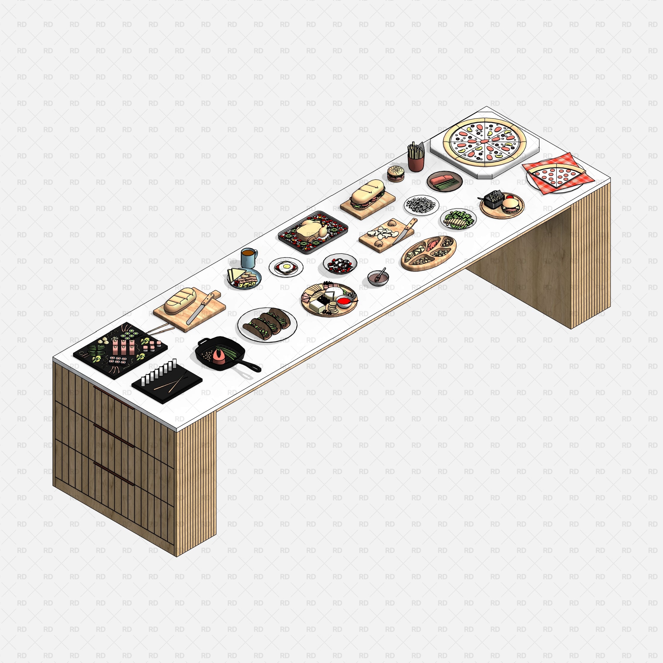 Revit Food and Drink download families 2020 decor kitchen  pizza sushi break