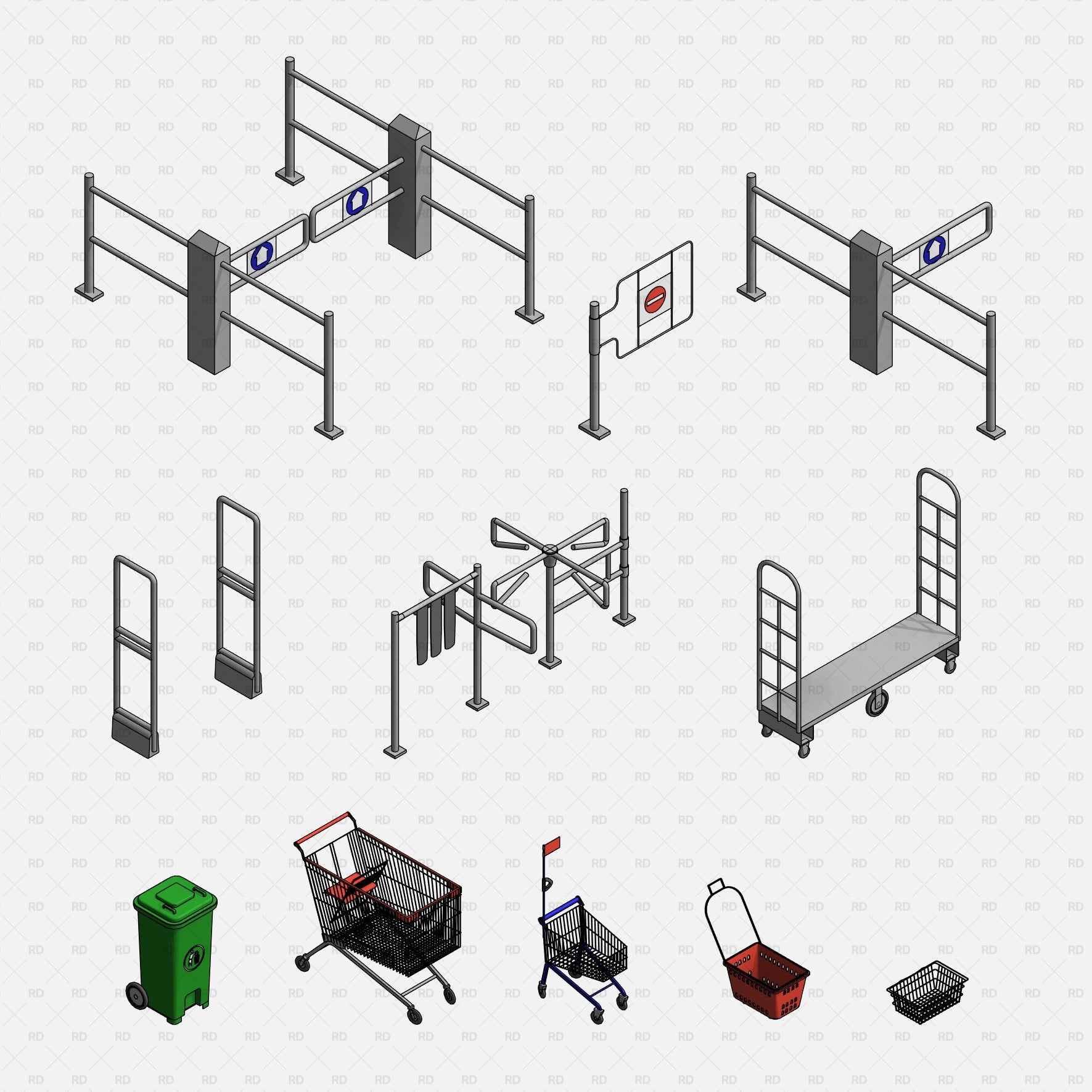 Retail entrance security turnstile EAS system shopping carts