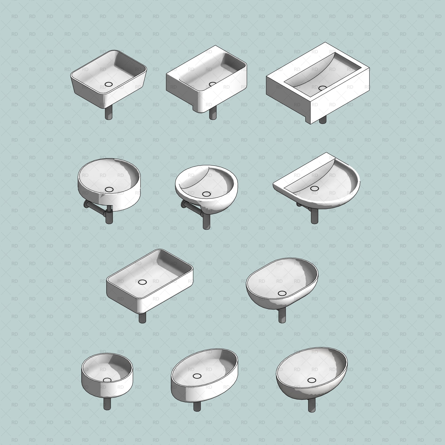 download Undermount and Semi-Recessed revit sink families
