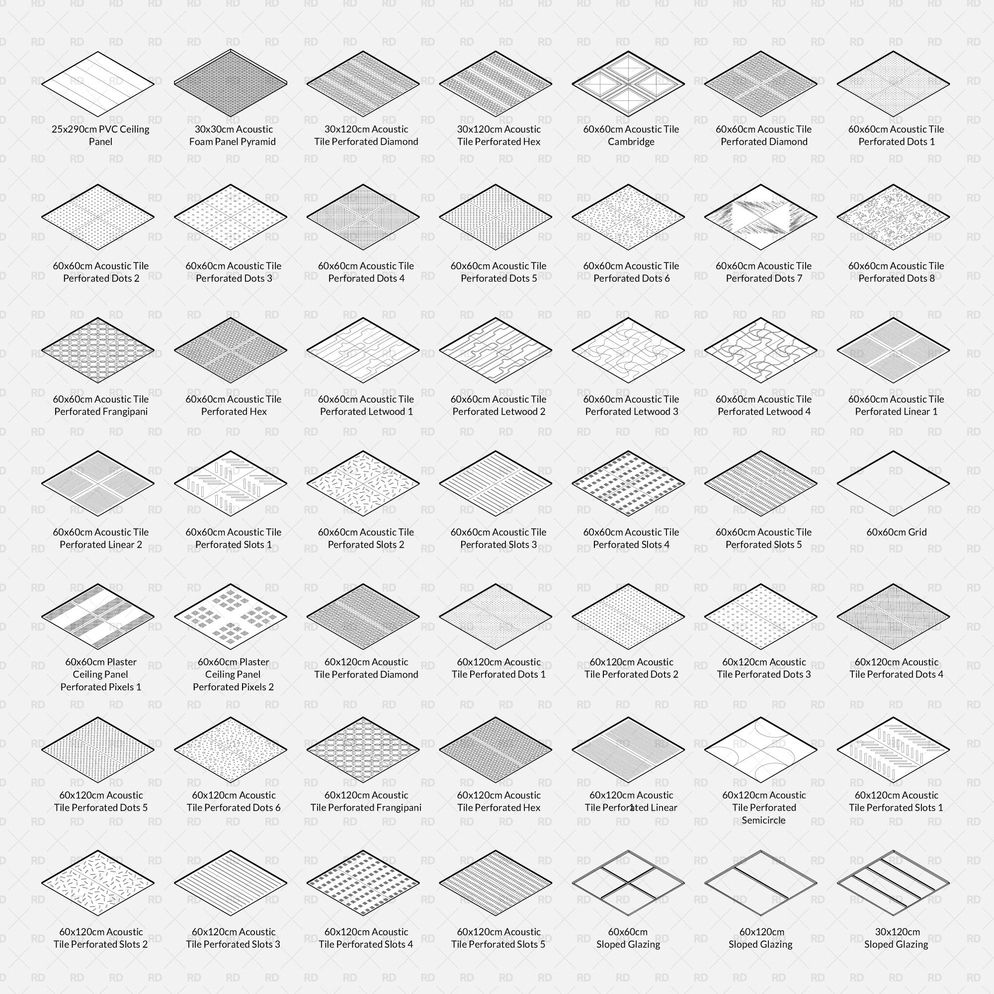 Revit Compound Ceilings (49 Ceilings) + Custom Patterns download bim object blocks