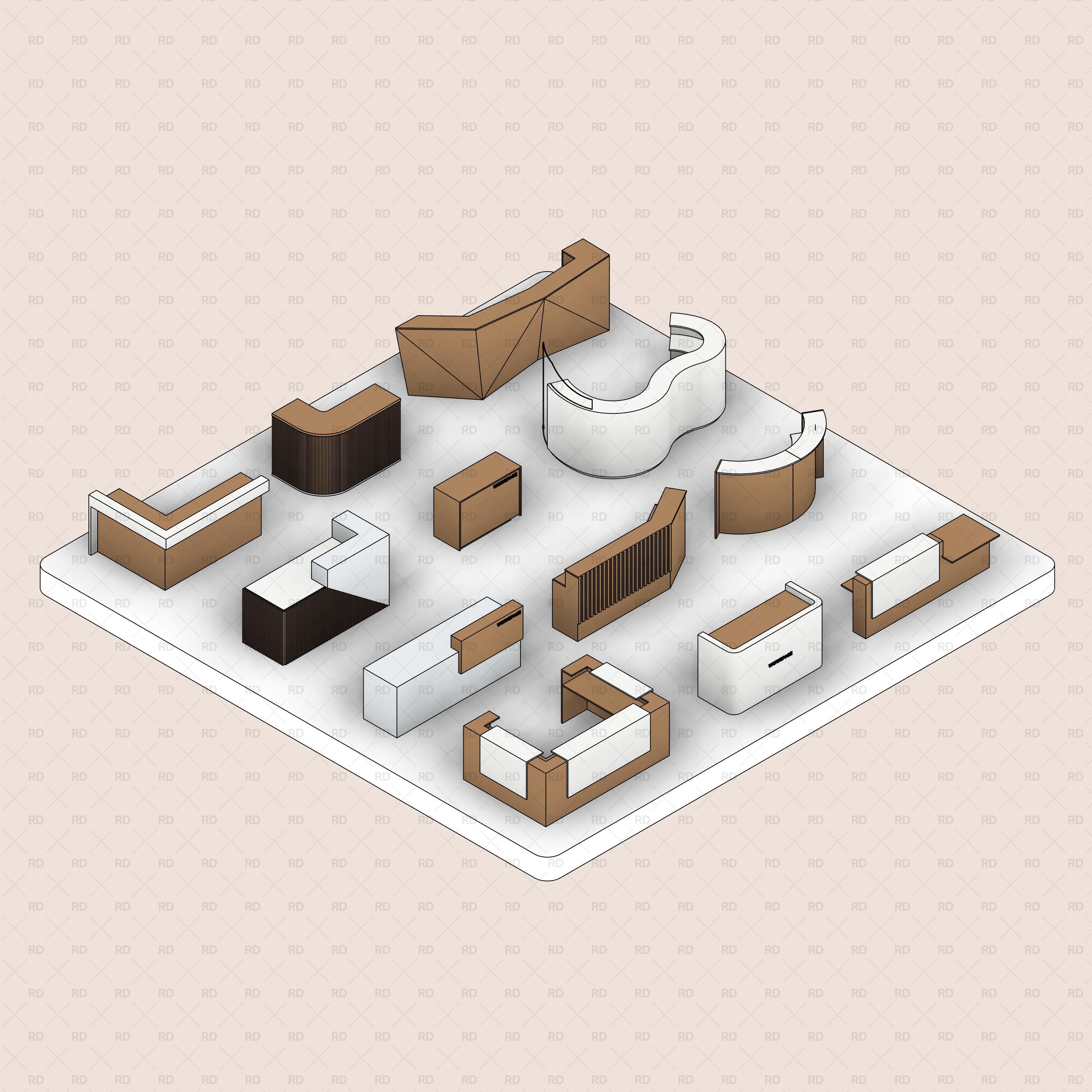 revit reception desk family download - office workstation furniture model