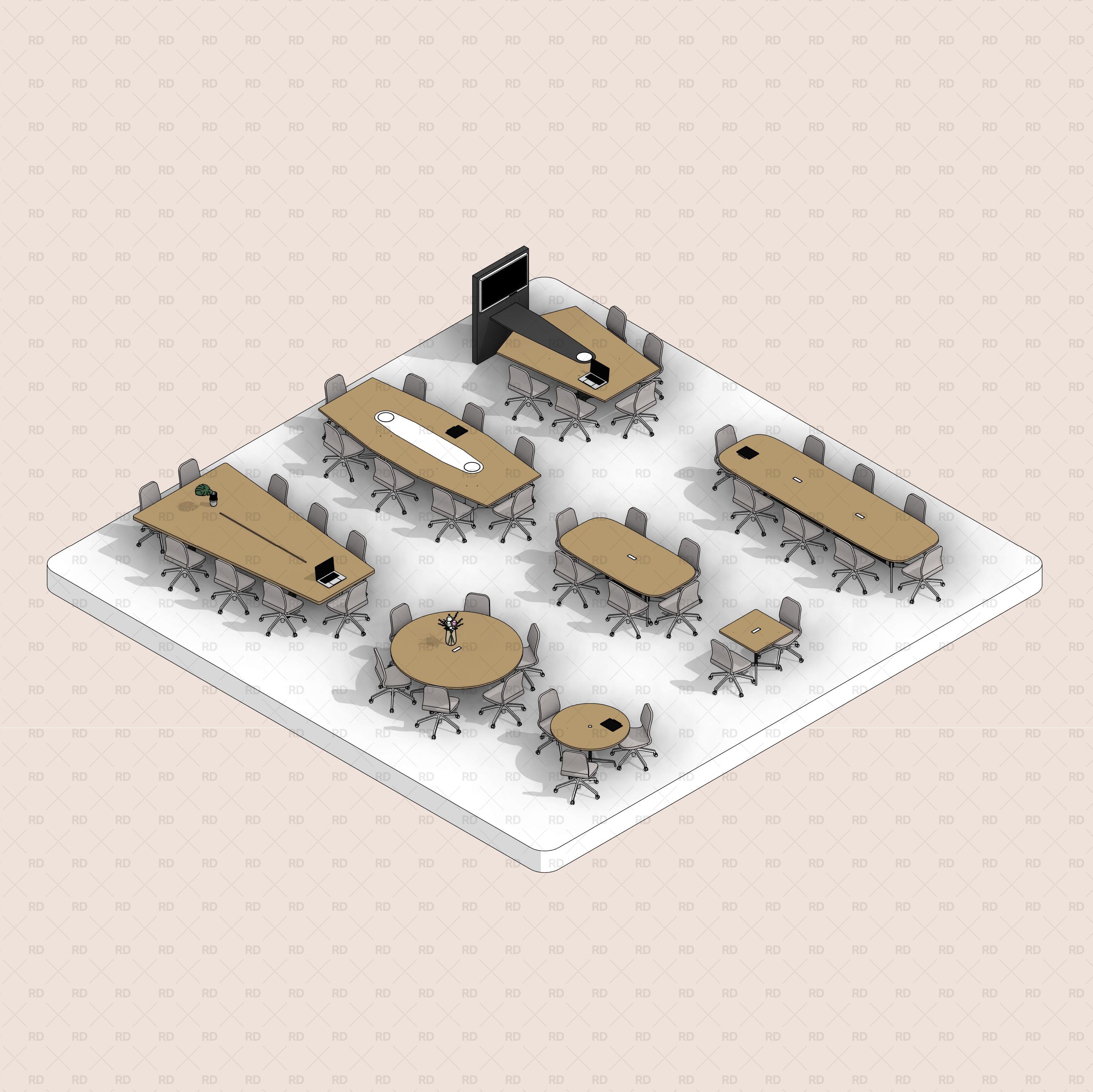 revit office meeting table family - professional interior design furniture