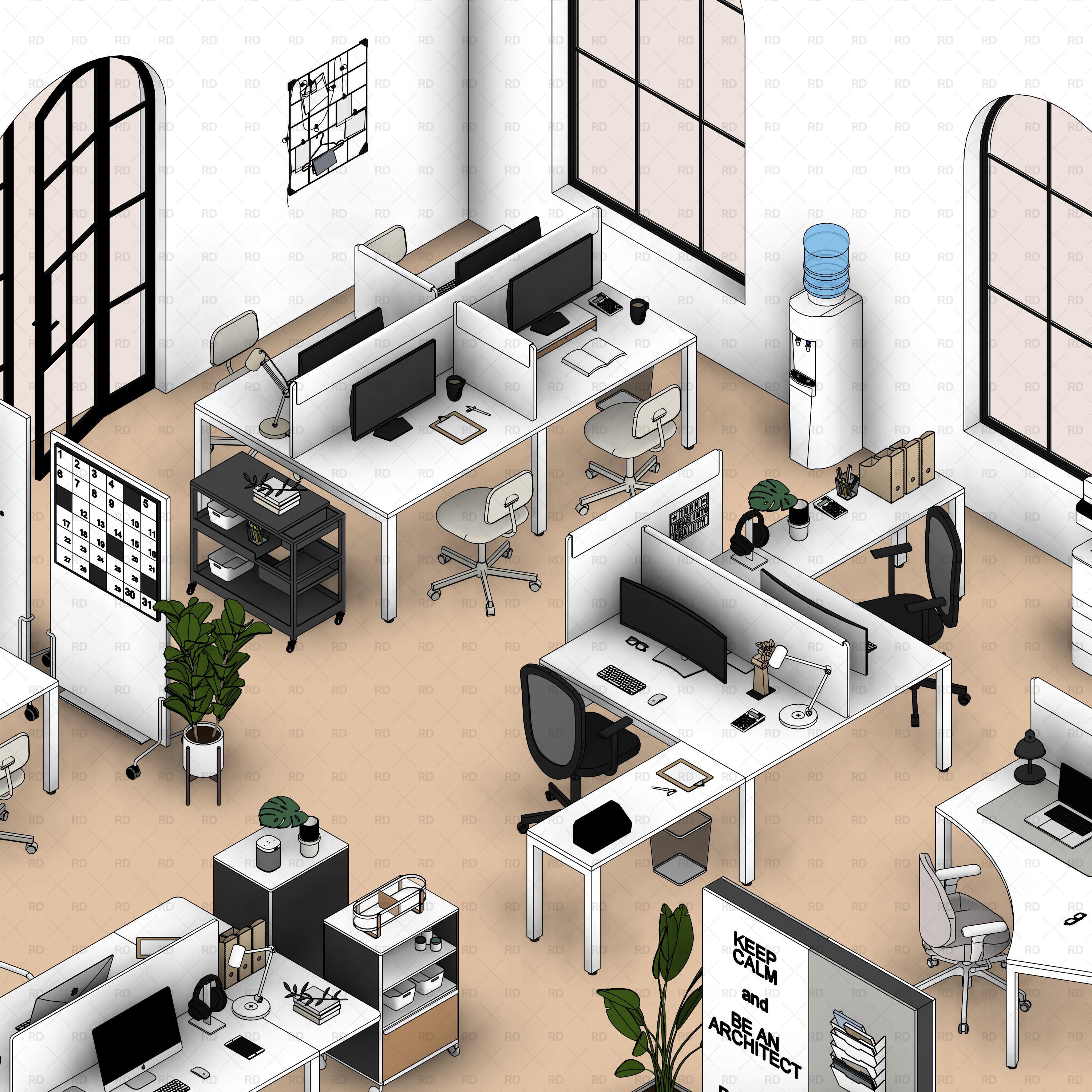 download revit office workstation families - professional interior design furniture models