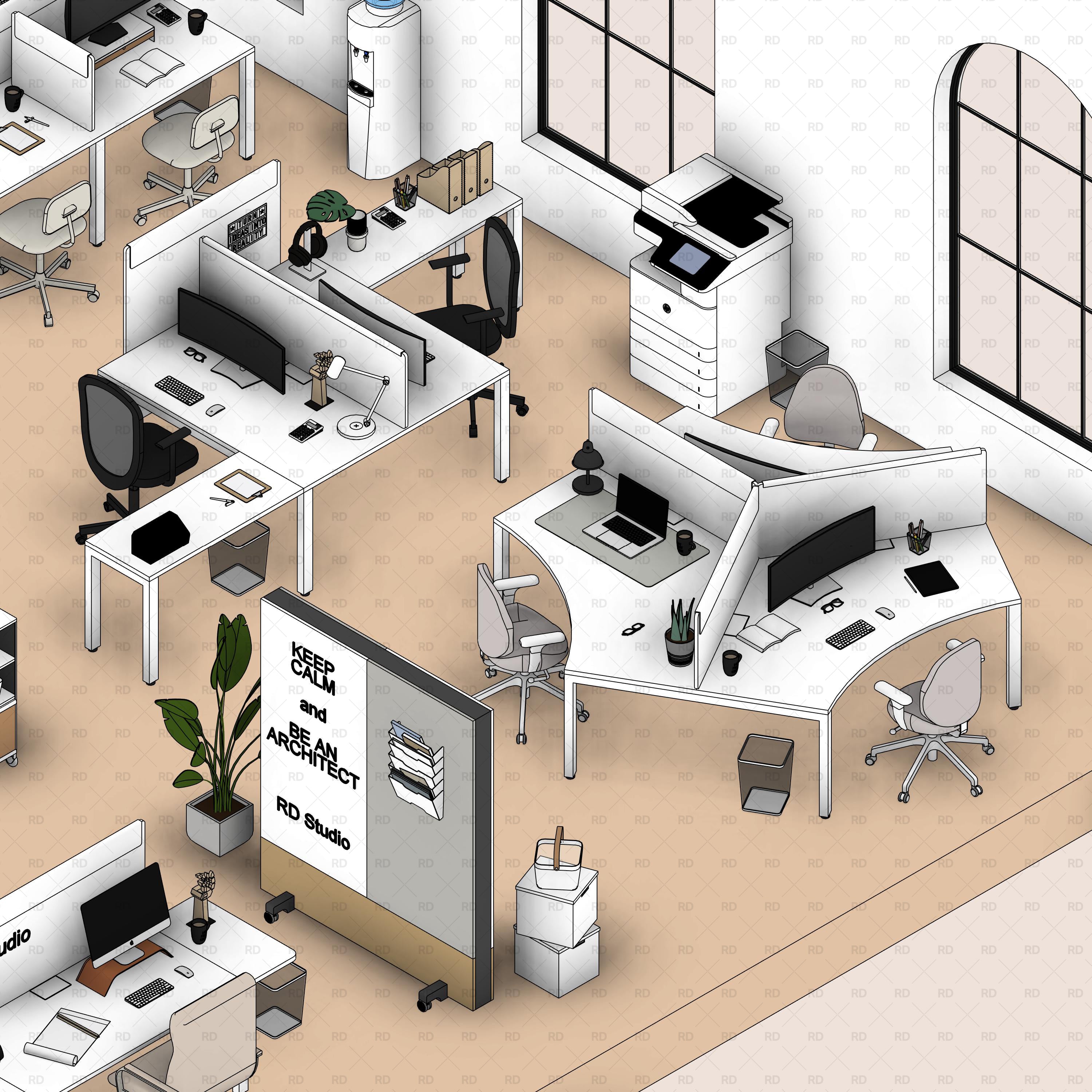 revit office model family - professional workstation interior design download