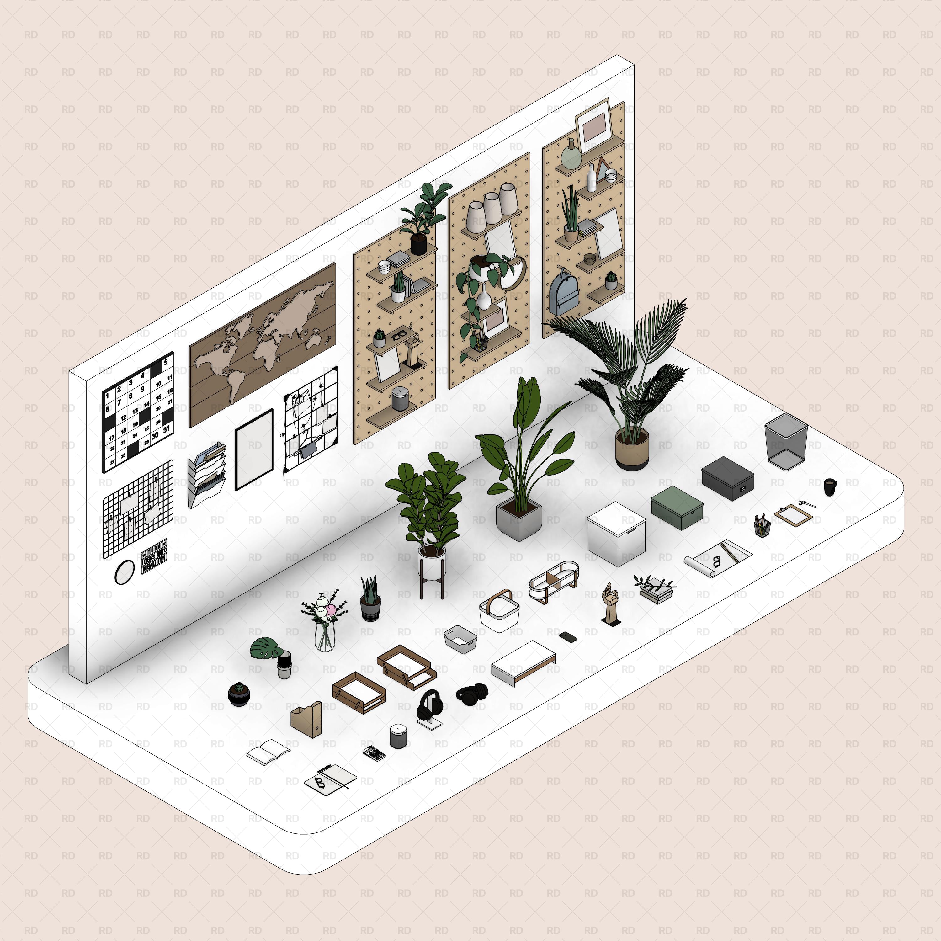 revit office decor family pack - professional interior design accessories download