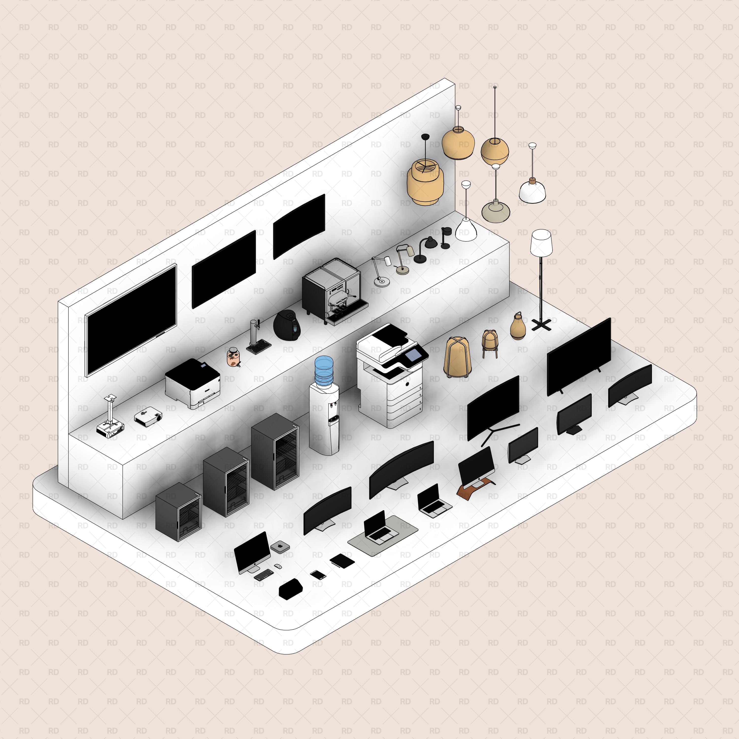 revit office electrical fixtures family - professional interior design lighting models