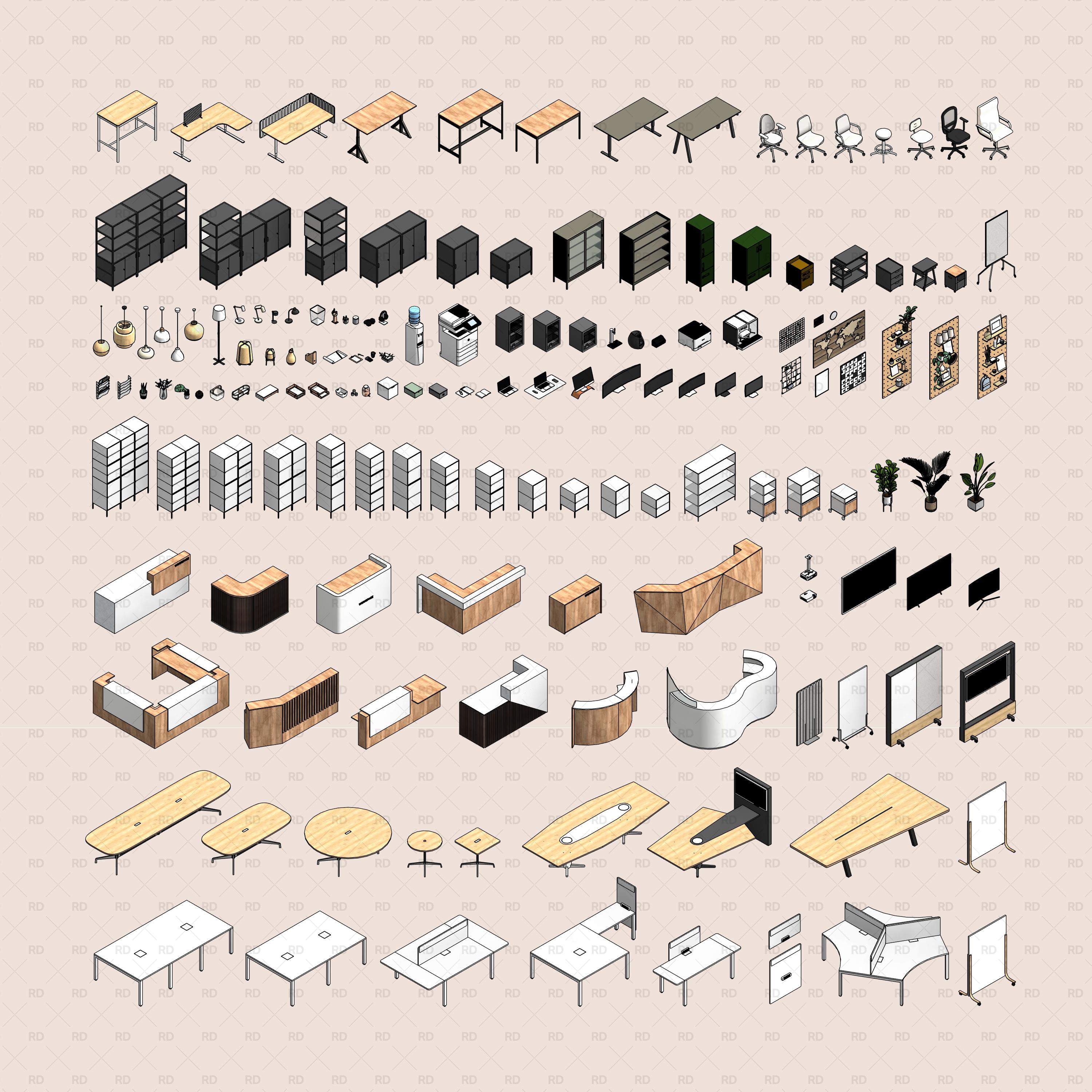 revit professional office interior design families download - complete workspace collection