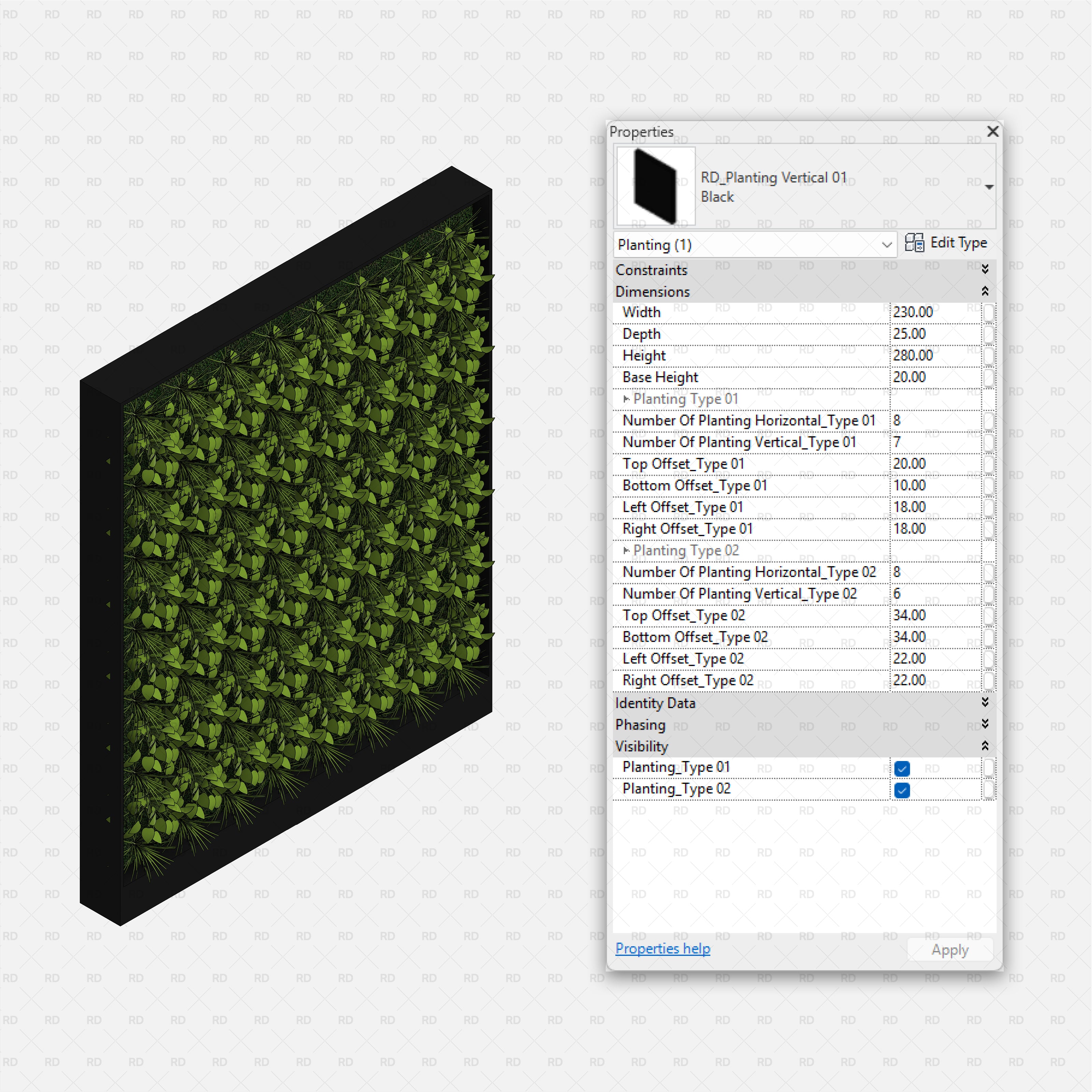download high quality parametric revit families RD Studio Green wall bim object blocks