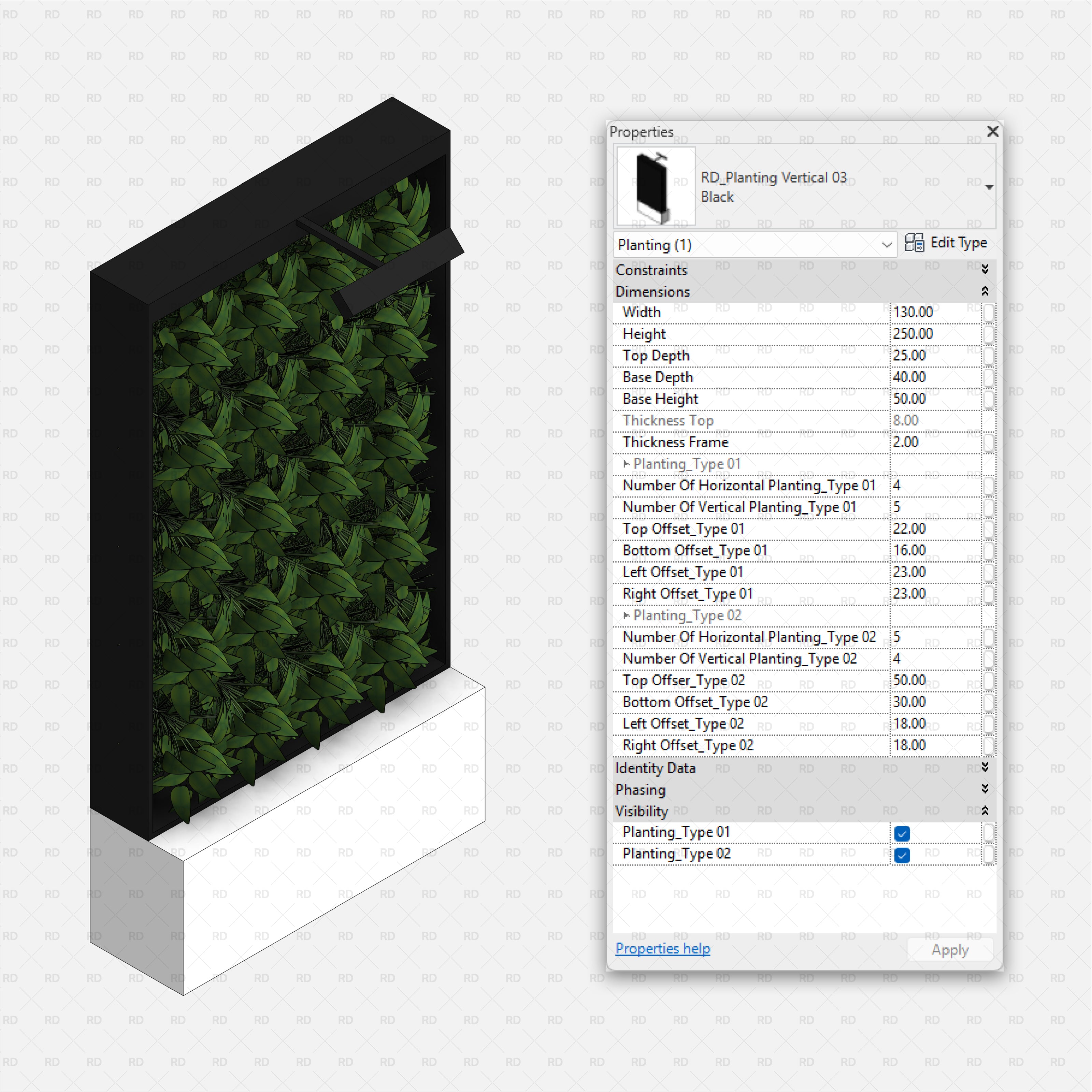 download high quality parametric revit families RD Studio Green wall bim object blocks