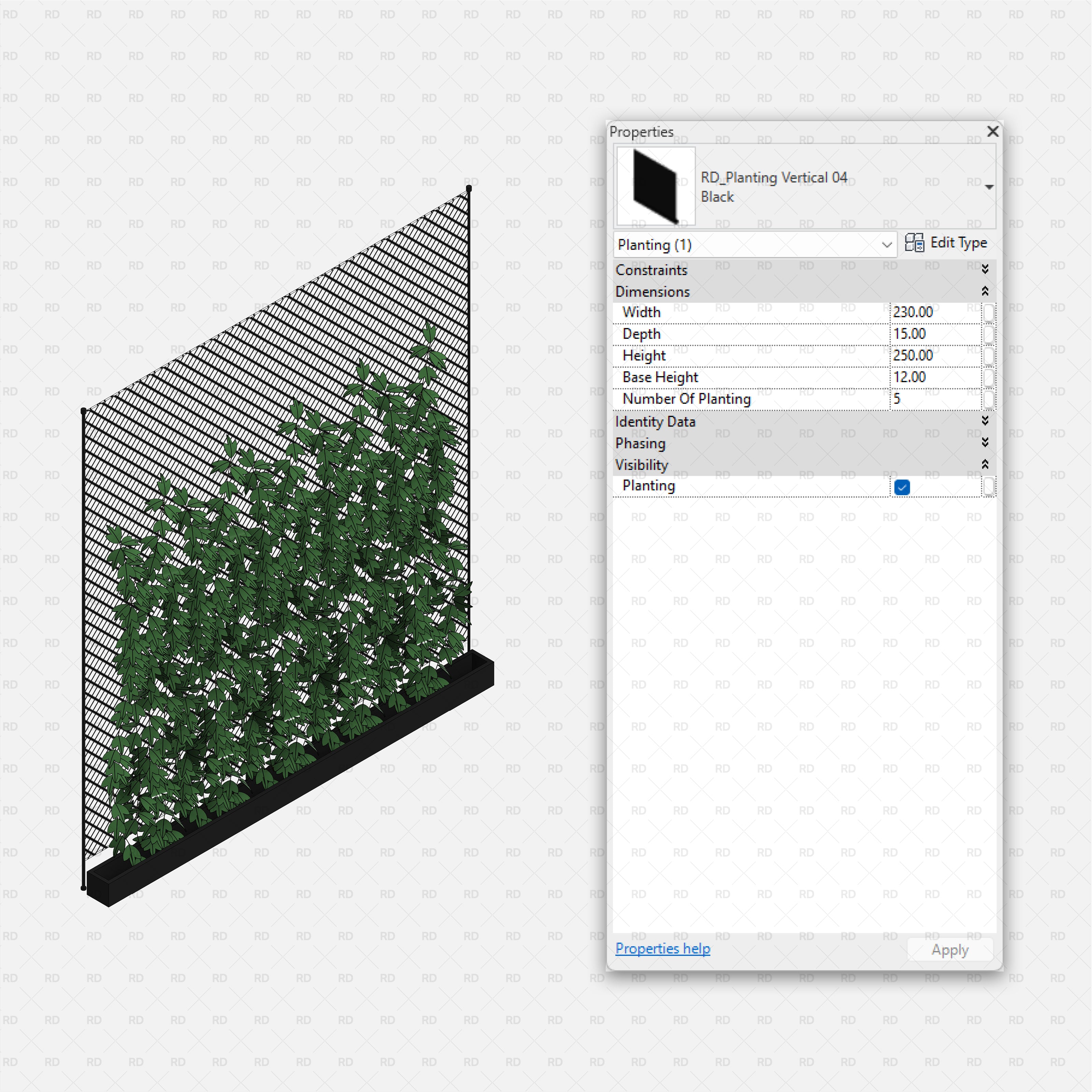 download high quality parametric revit families RD Studio Green wall bim object blocks