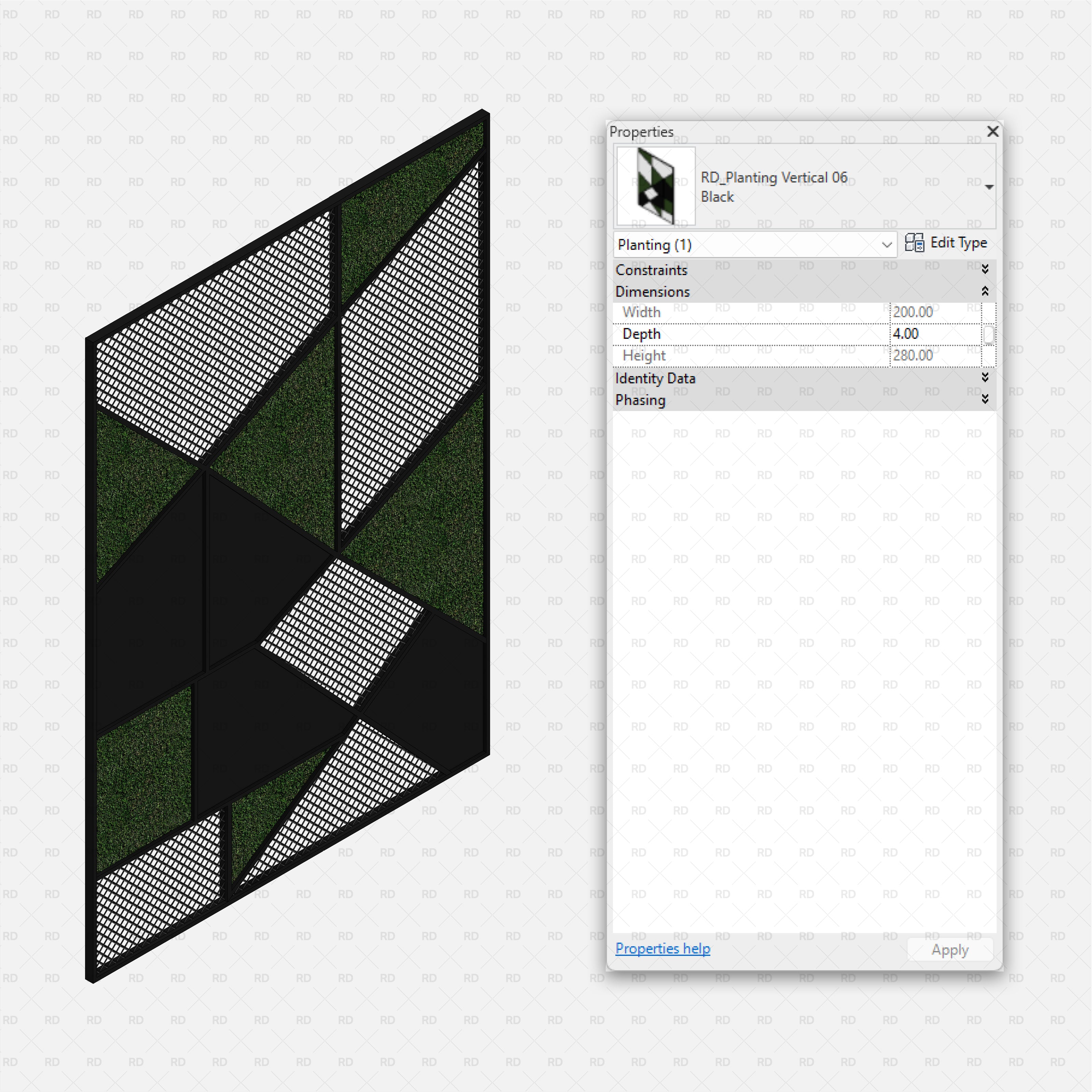 download high quality parametric revit families RD Studio Green wall bim object blocks