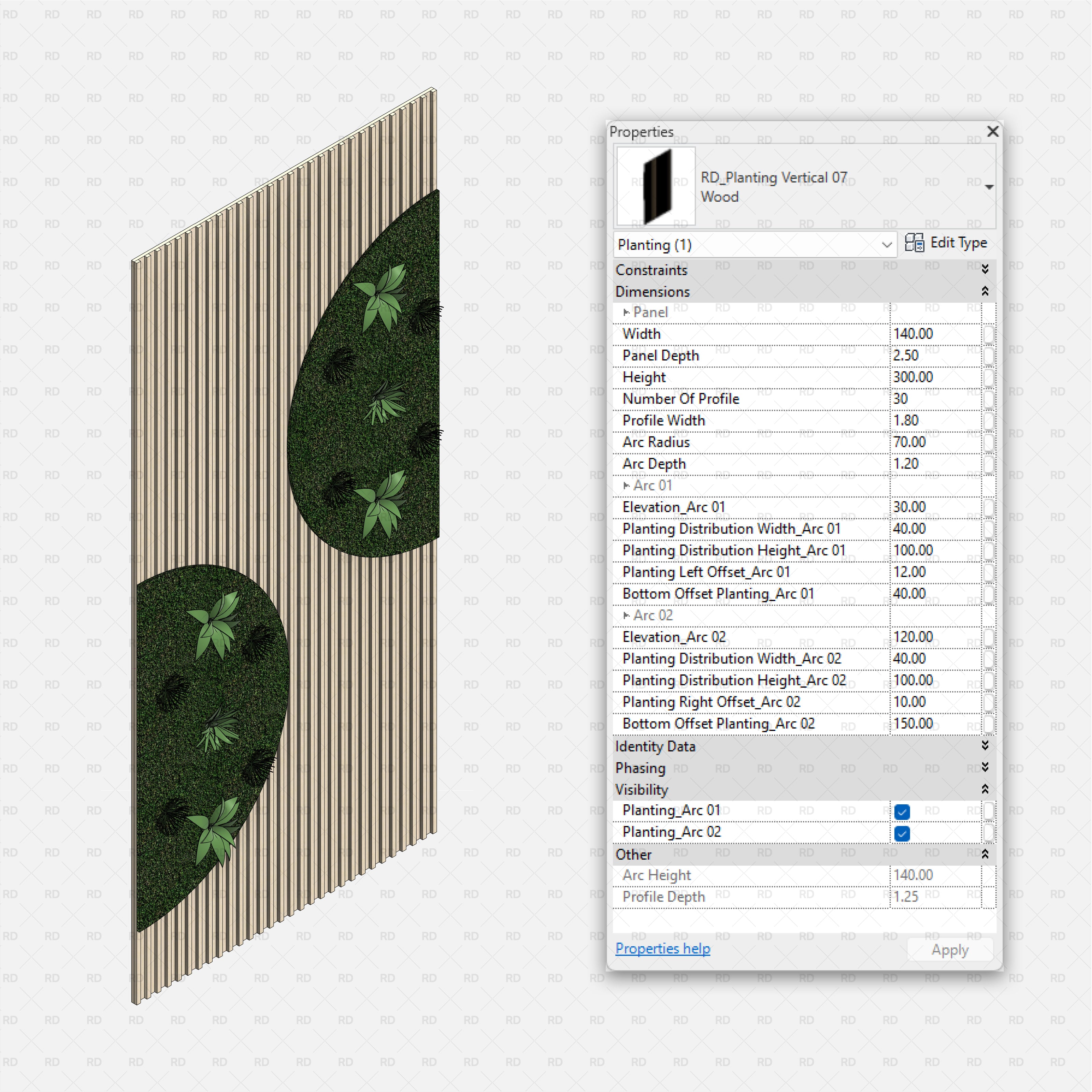 download high quality parametric revit families RD Studio Green wall bim object blocks