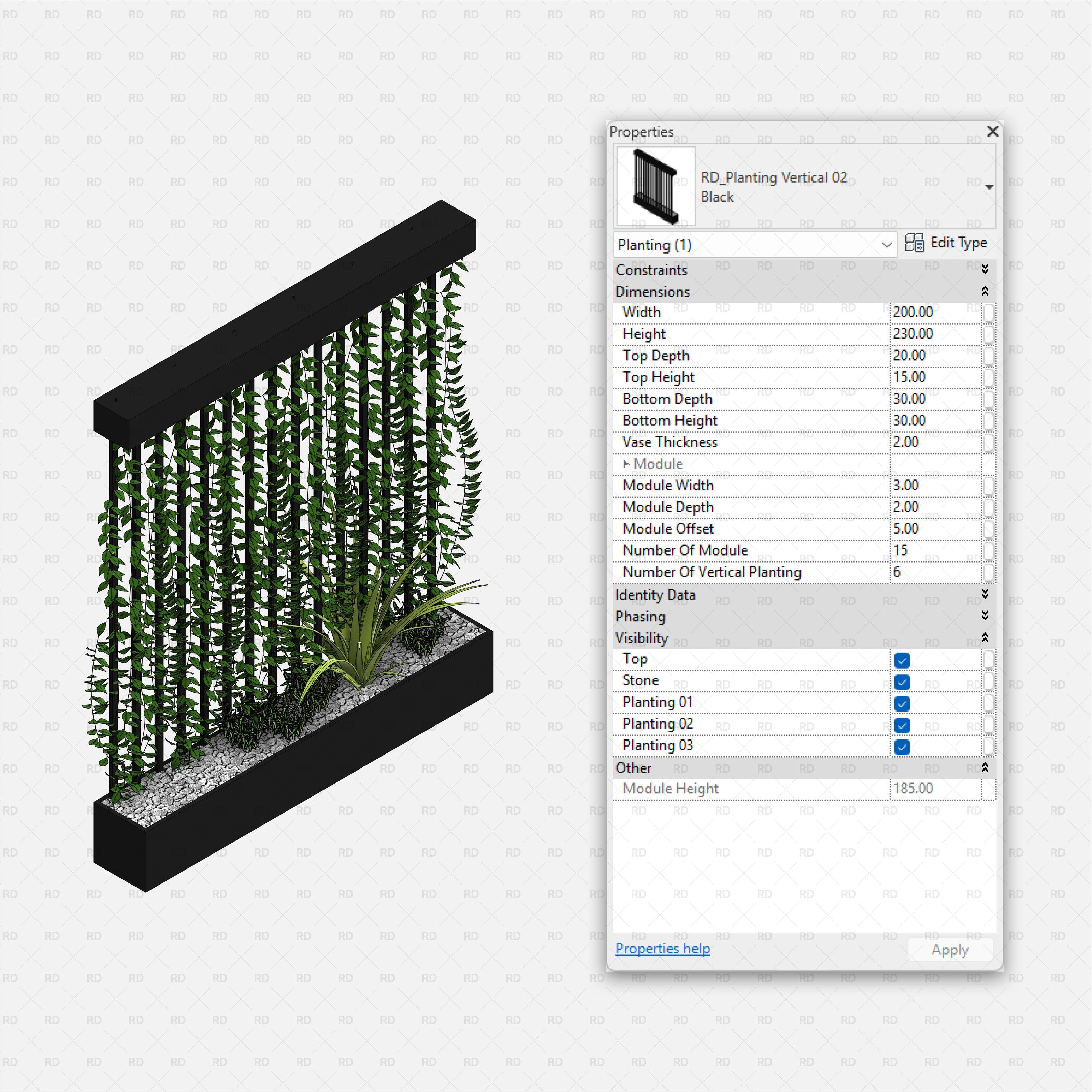 download high quality parametric revit families RD Studio Green wall bim object blocks