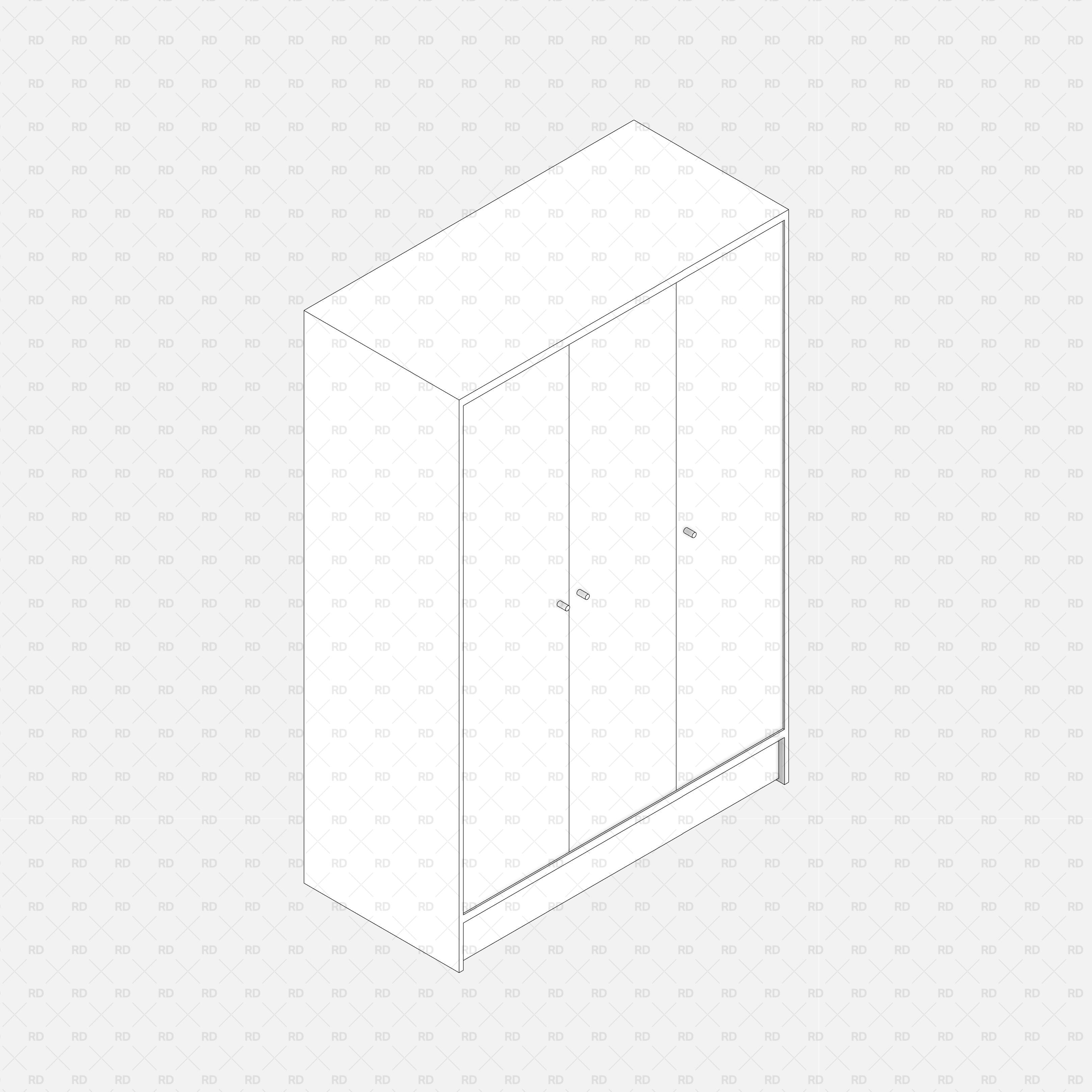 download free Revit family Wardrobe with 3 doors parametric 3d model bim object revit block