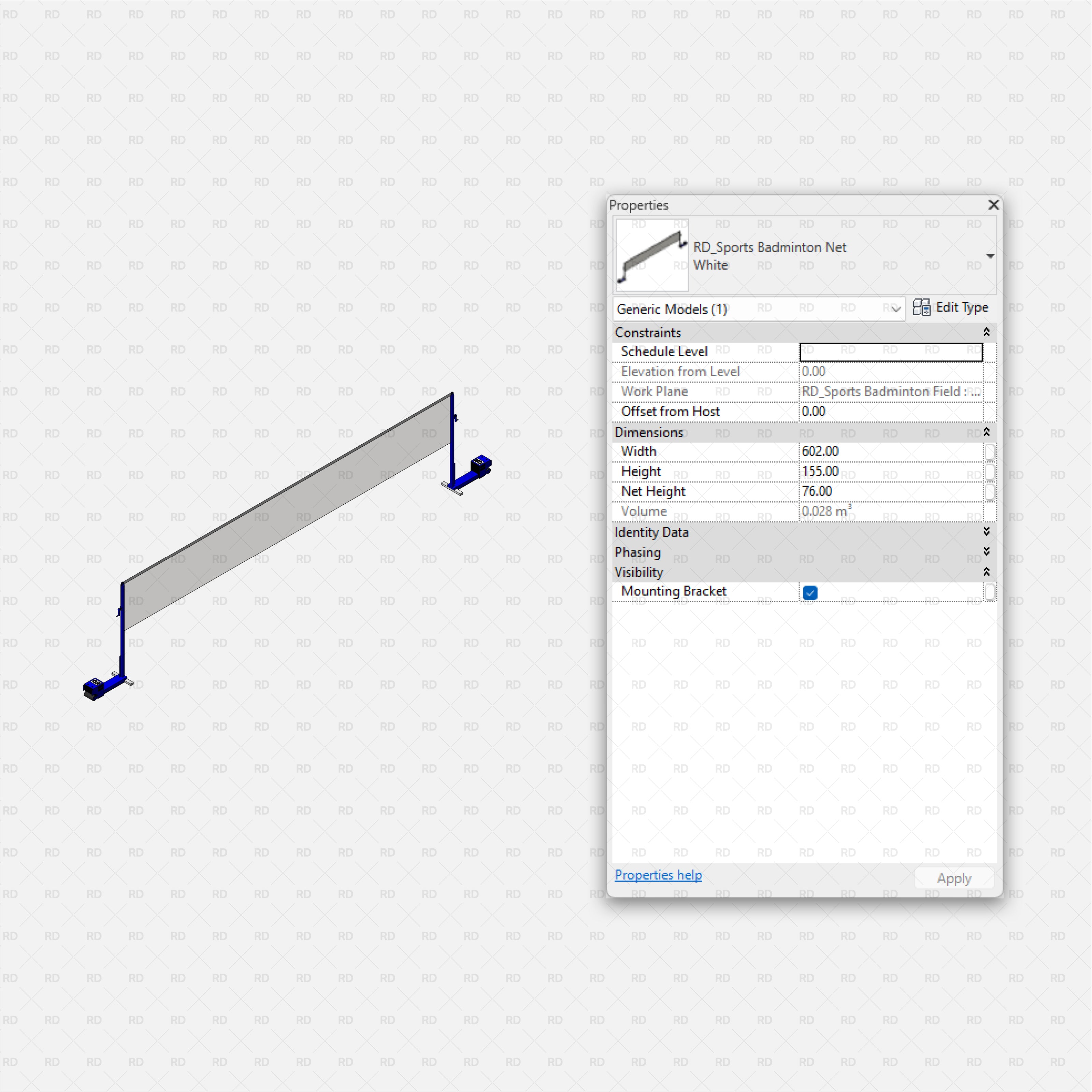 download high quality bim object revit badminton court families