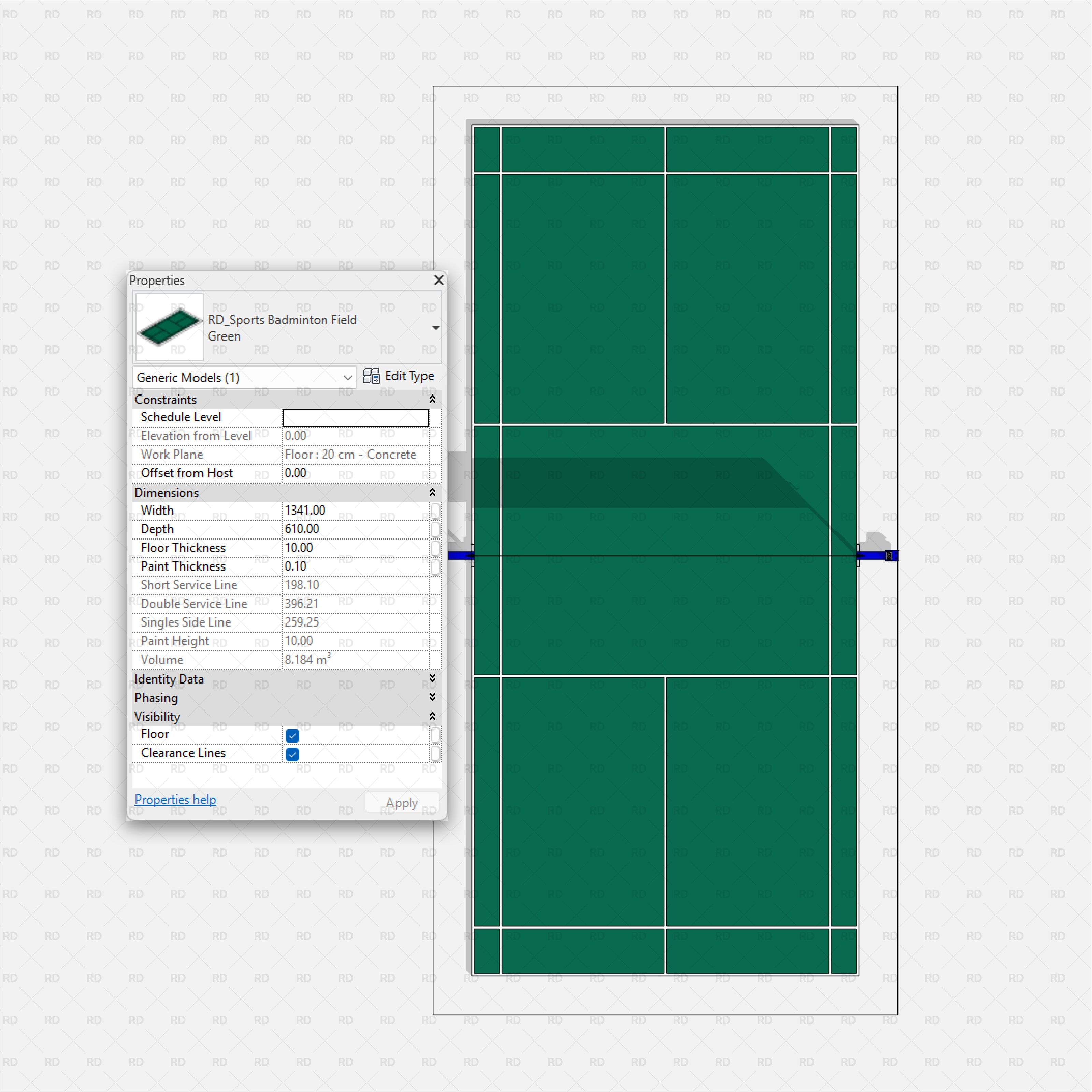 download high quality bim object revit badminton court families