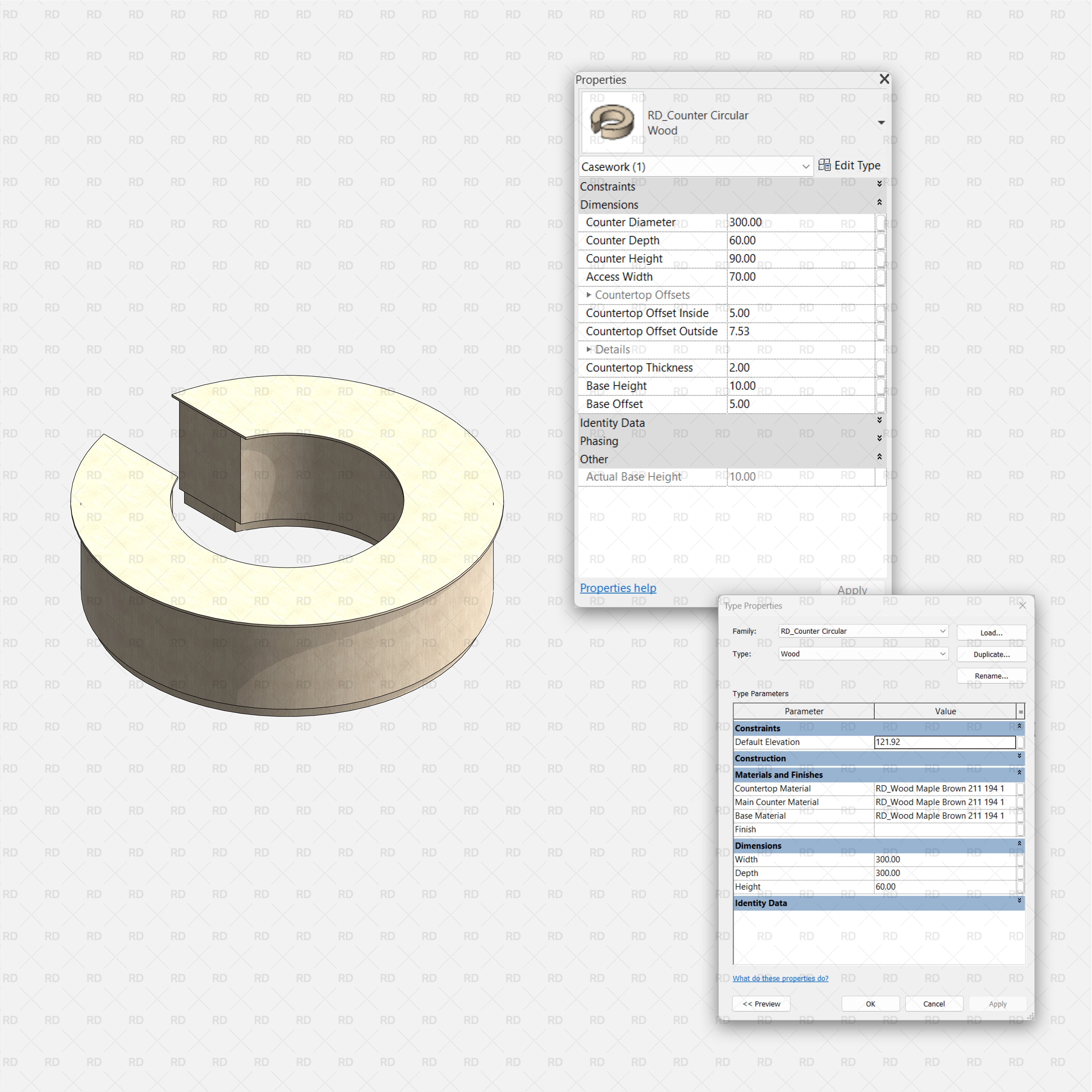 Revit Commercial Countertops RD Studio BIM Blocks RFA – Circular Donut Counter Family With Access Gap