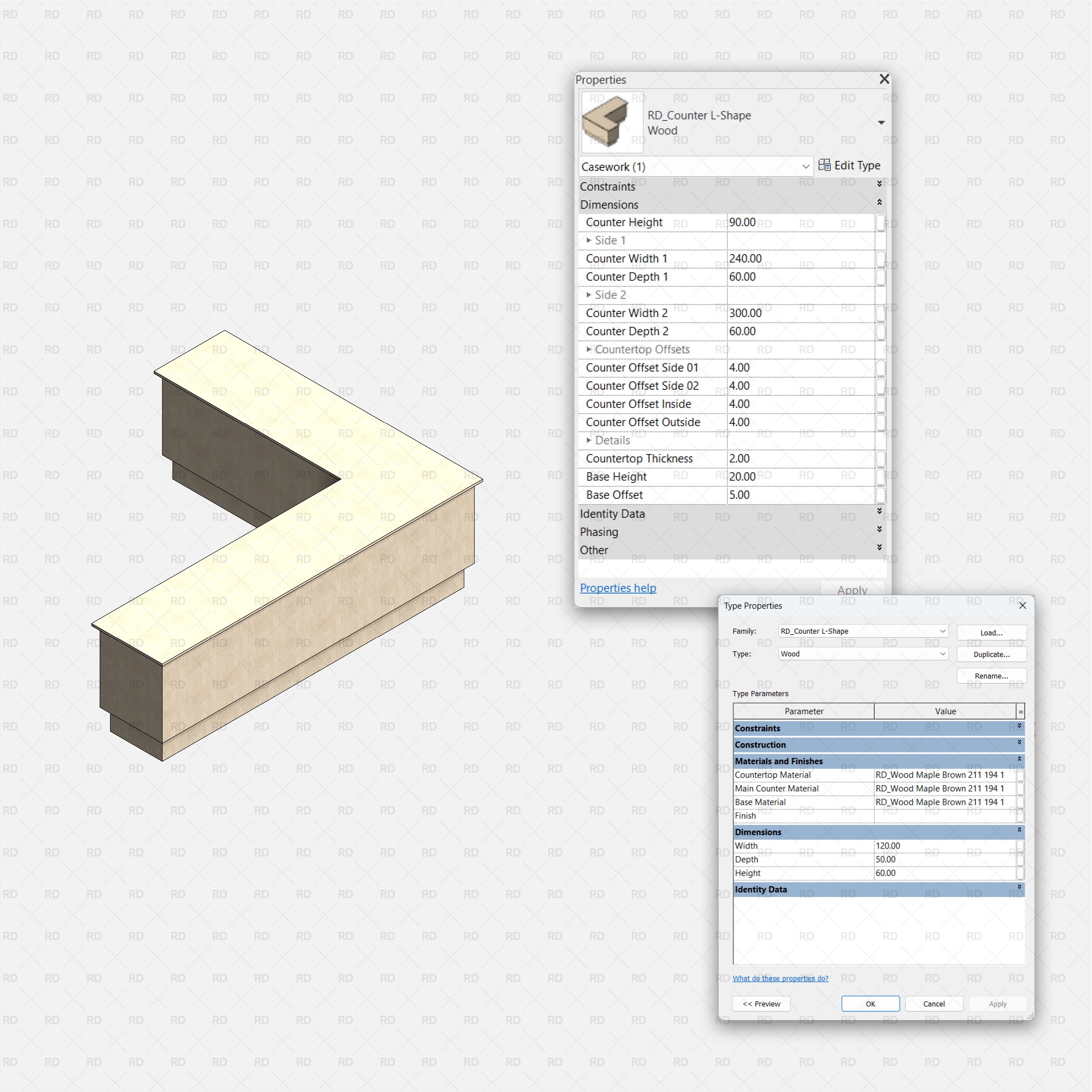 Revit Commercial Countertops RD Studio BIM Blocks RFA – L-Shape Straight Edge Counter Family For Cash Wraps