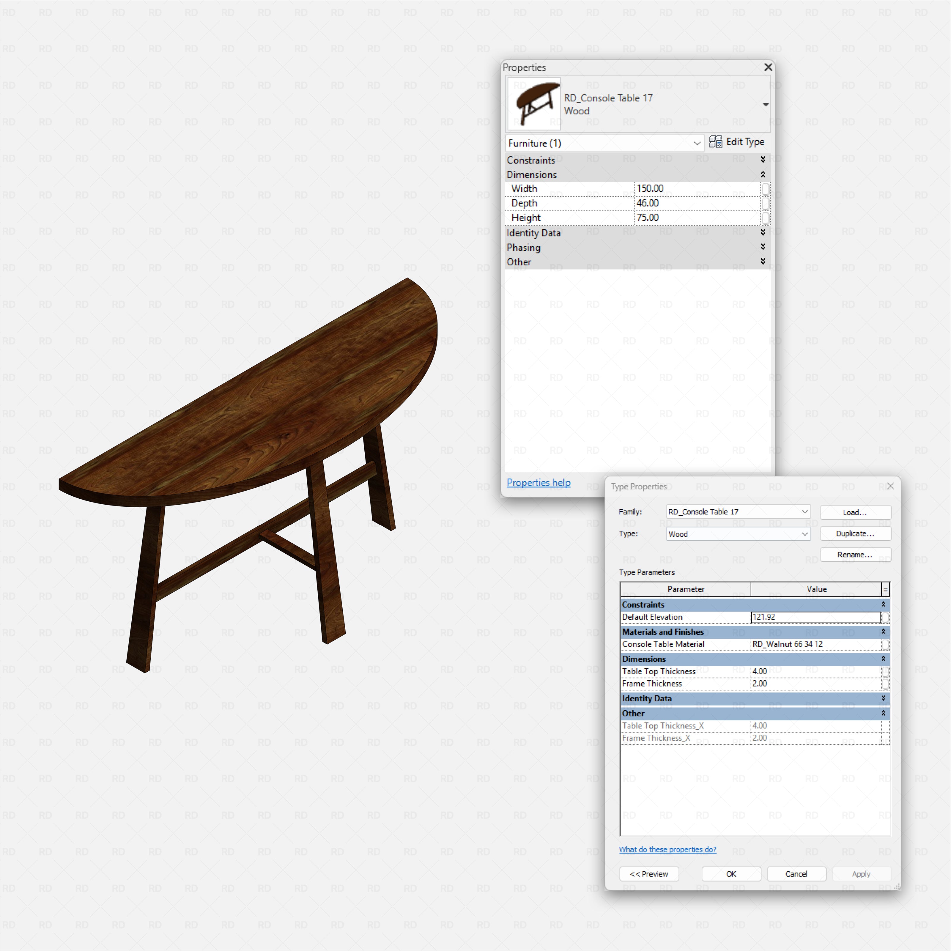 revit wood console table RD Studio BIM blocks rfa โ Slim Frame Console With Upper Cubby And Lower Shelf