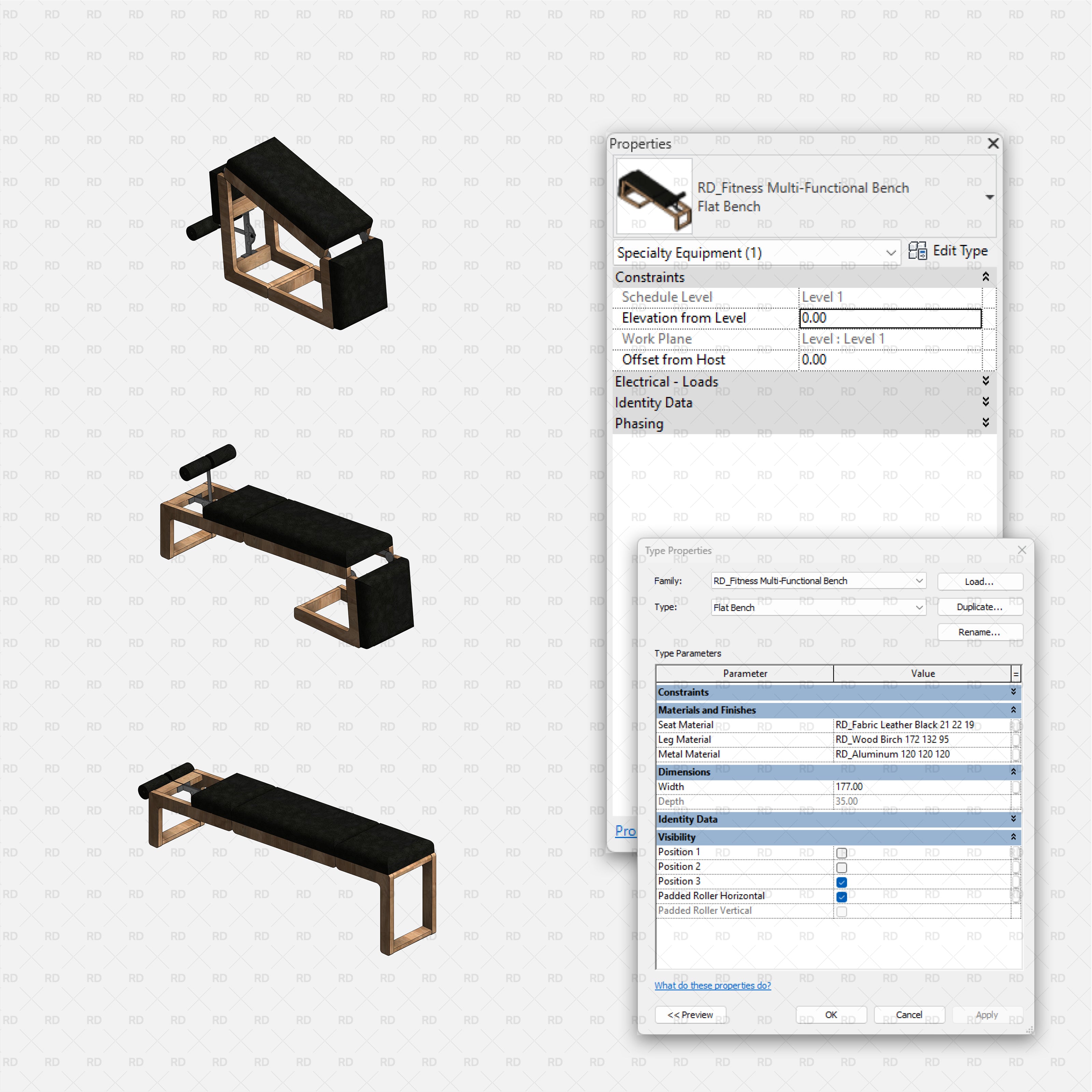 revit home gym equipment families bim architecture multi functional bench