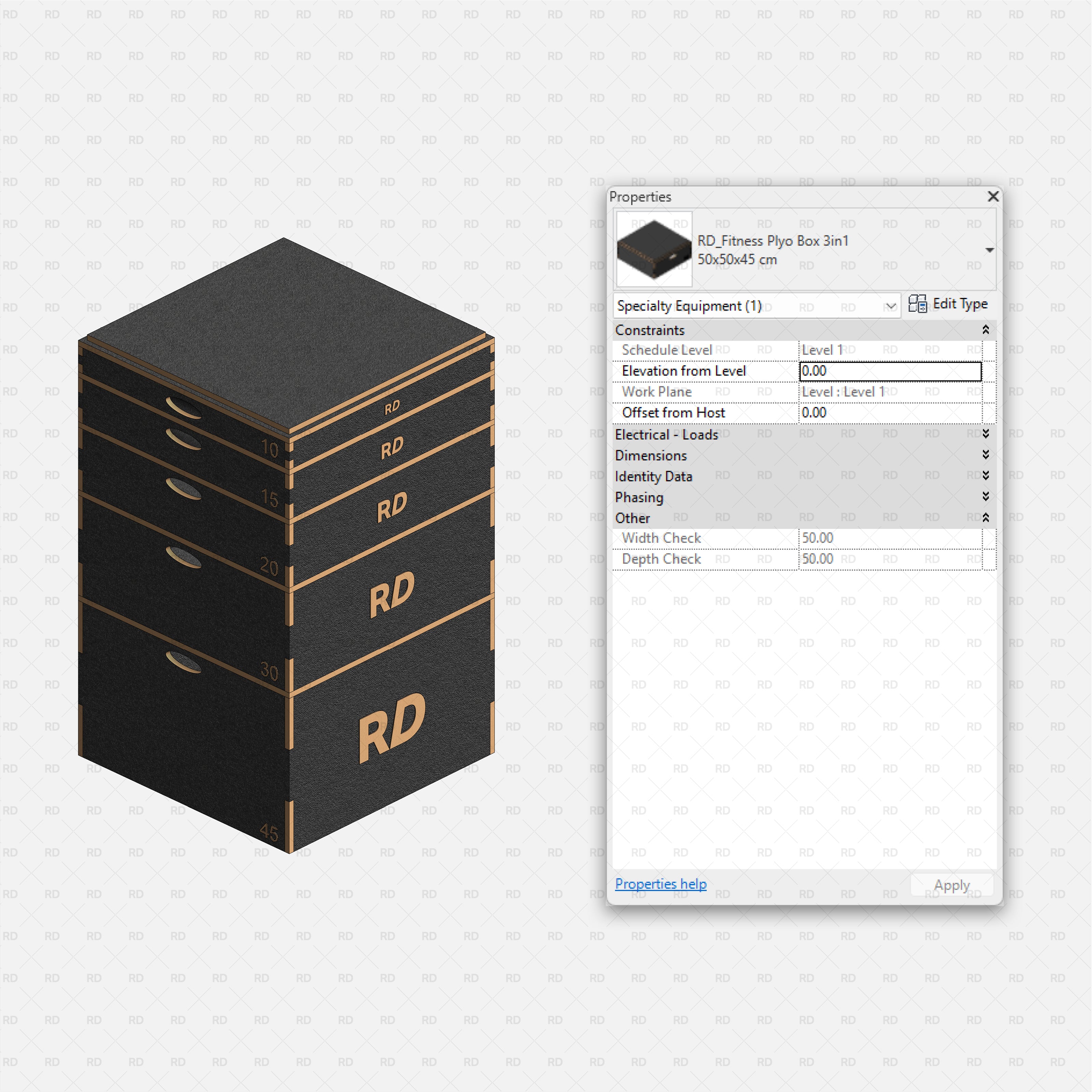 revit home gym equipment families bim architecture plyo box