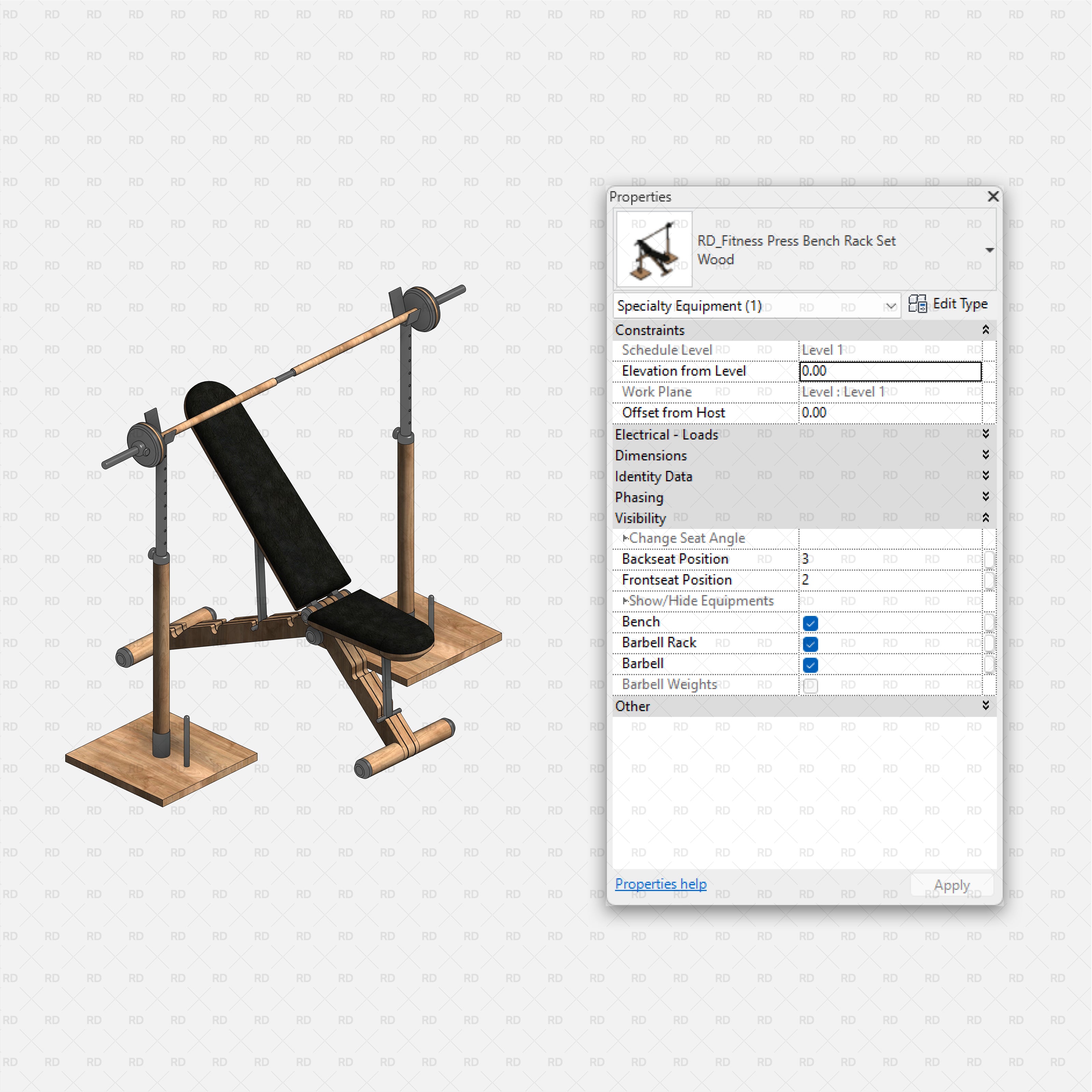 revit home gym equipment families bim architecture bench press with rack set