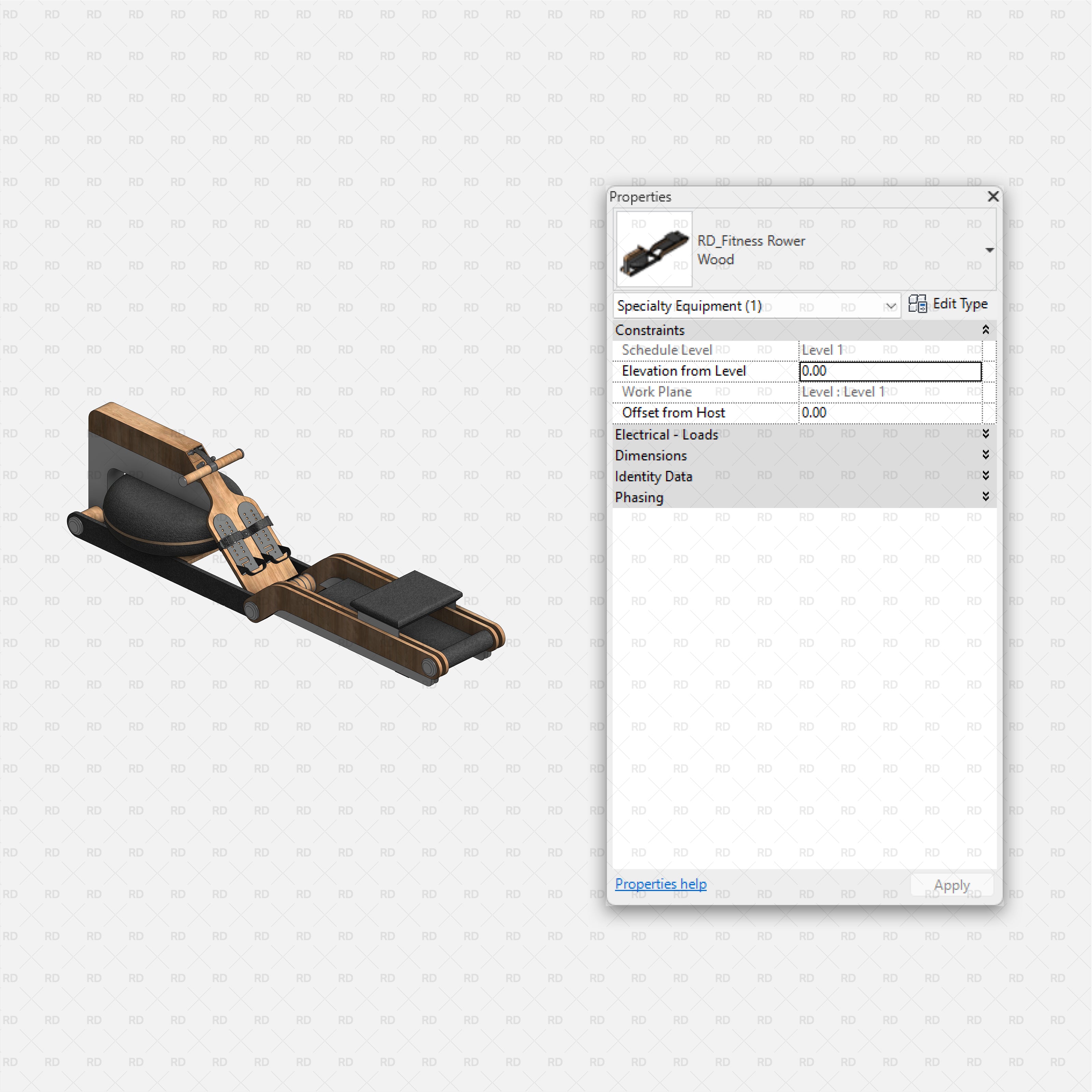 revit home gym equipment families bim architecture fitness rower