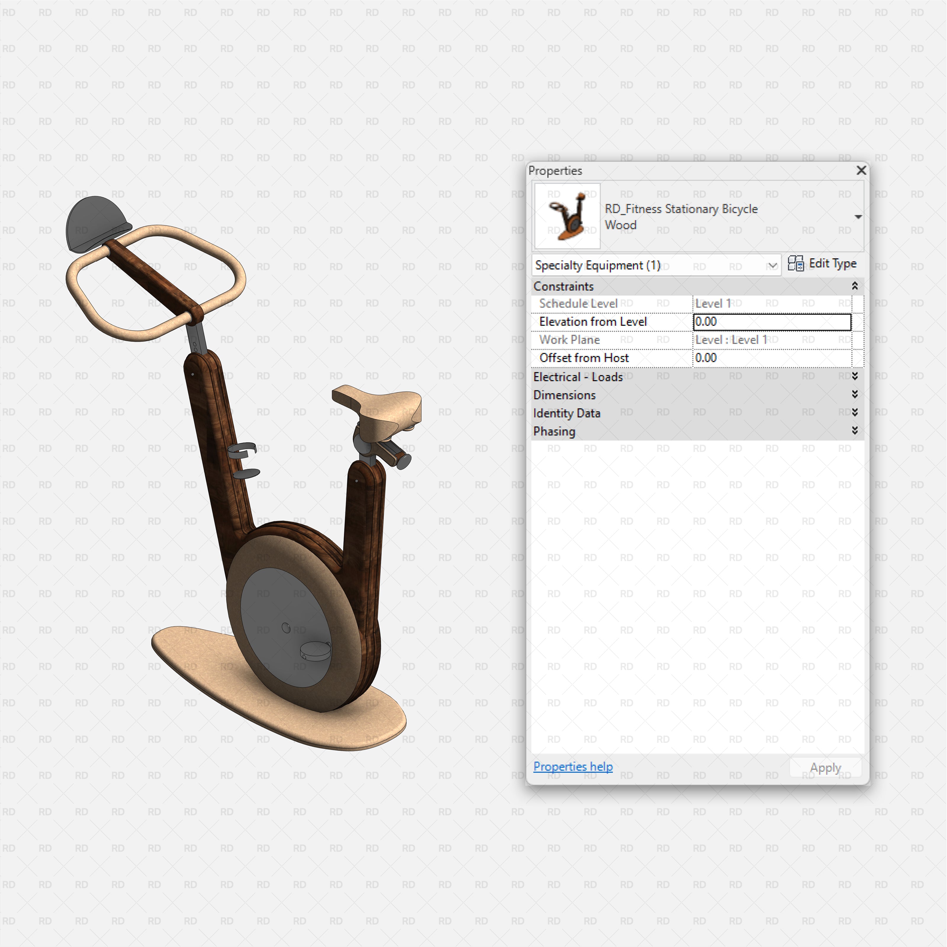 revit home gym equipment families bim architecture stationary bicycle