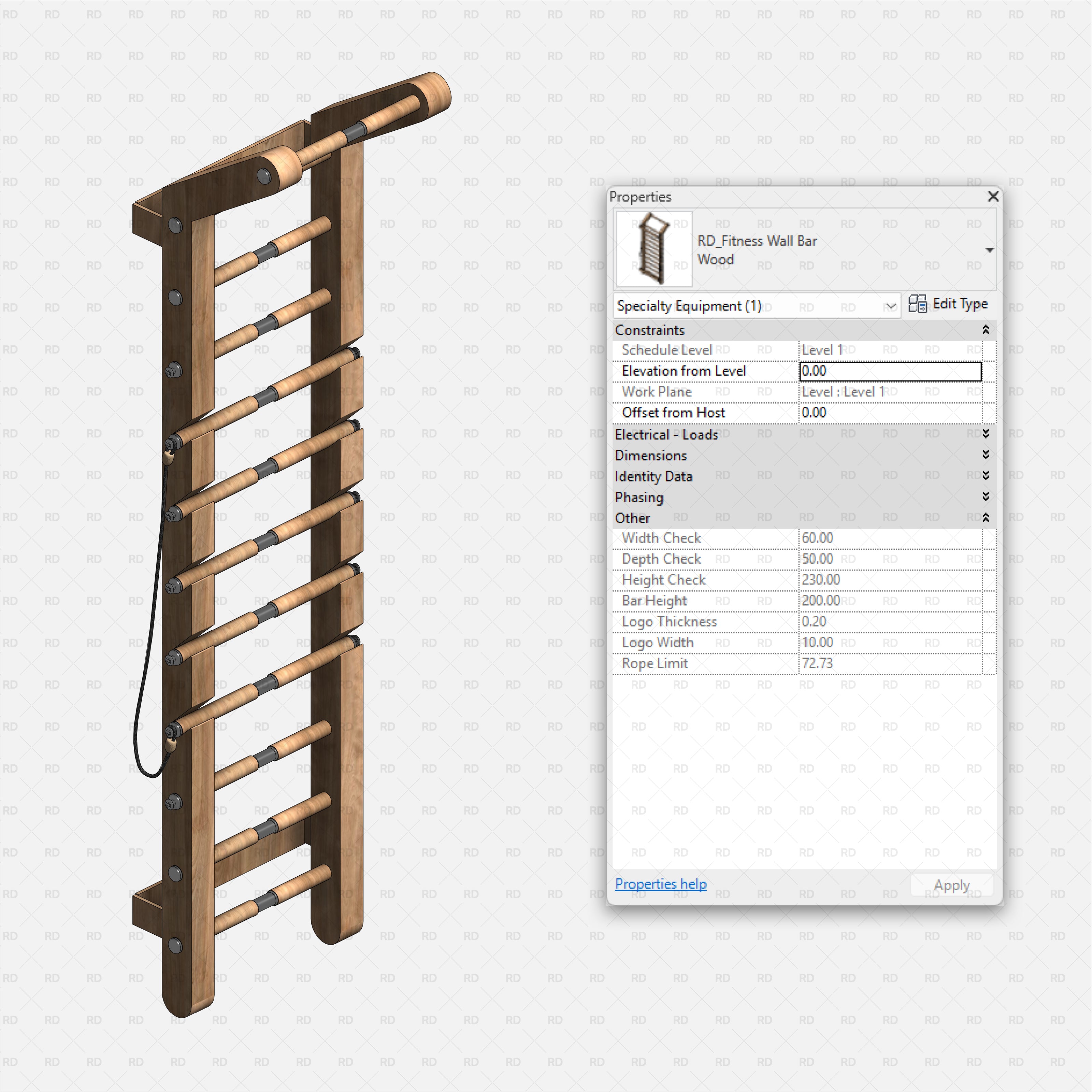 revit home gym equipment families bim architecture wall bar