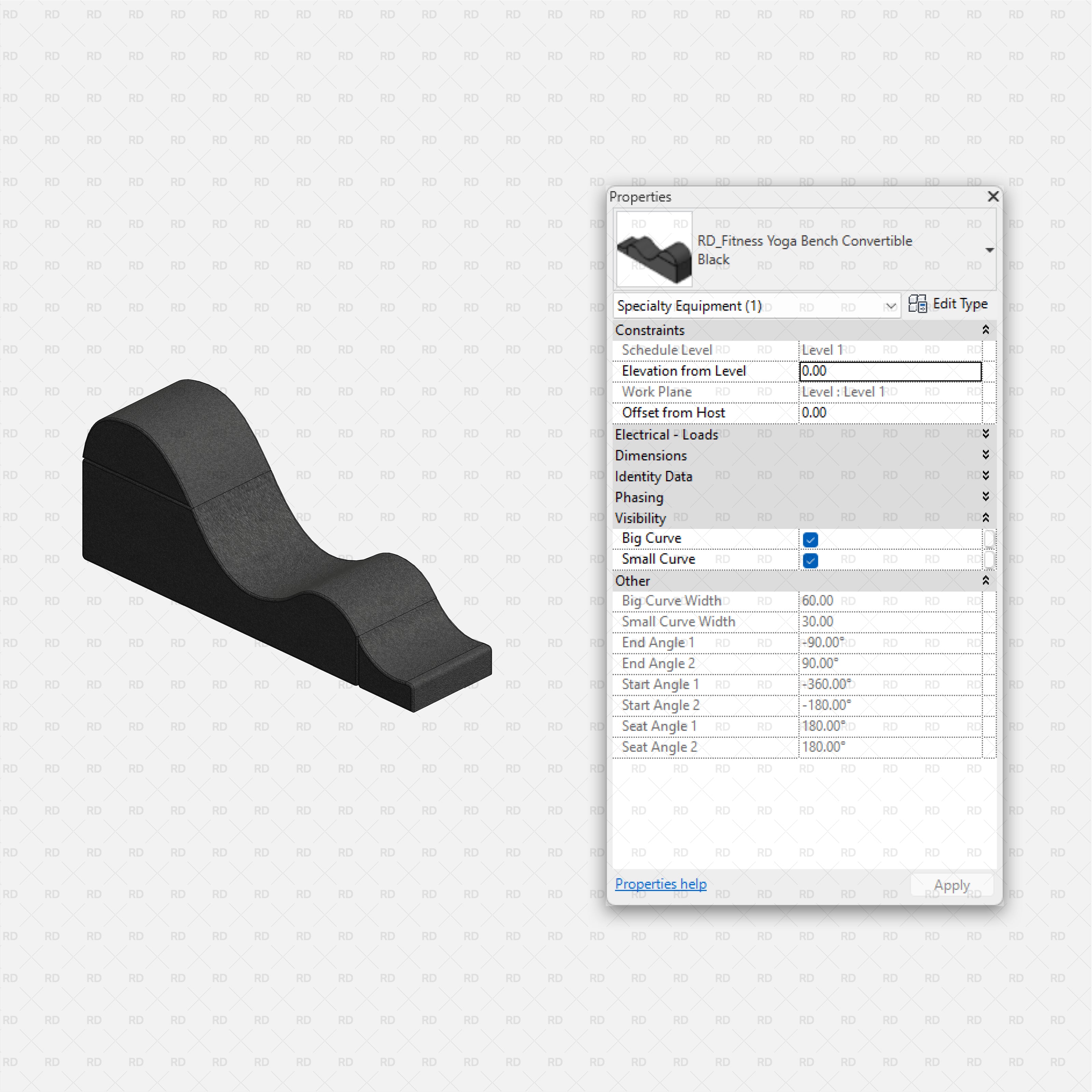 revit home gym equipment families bim architecture convertible yoga bench
