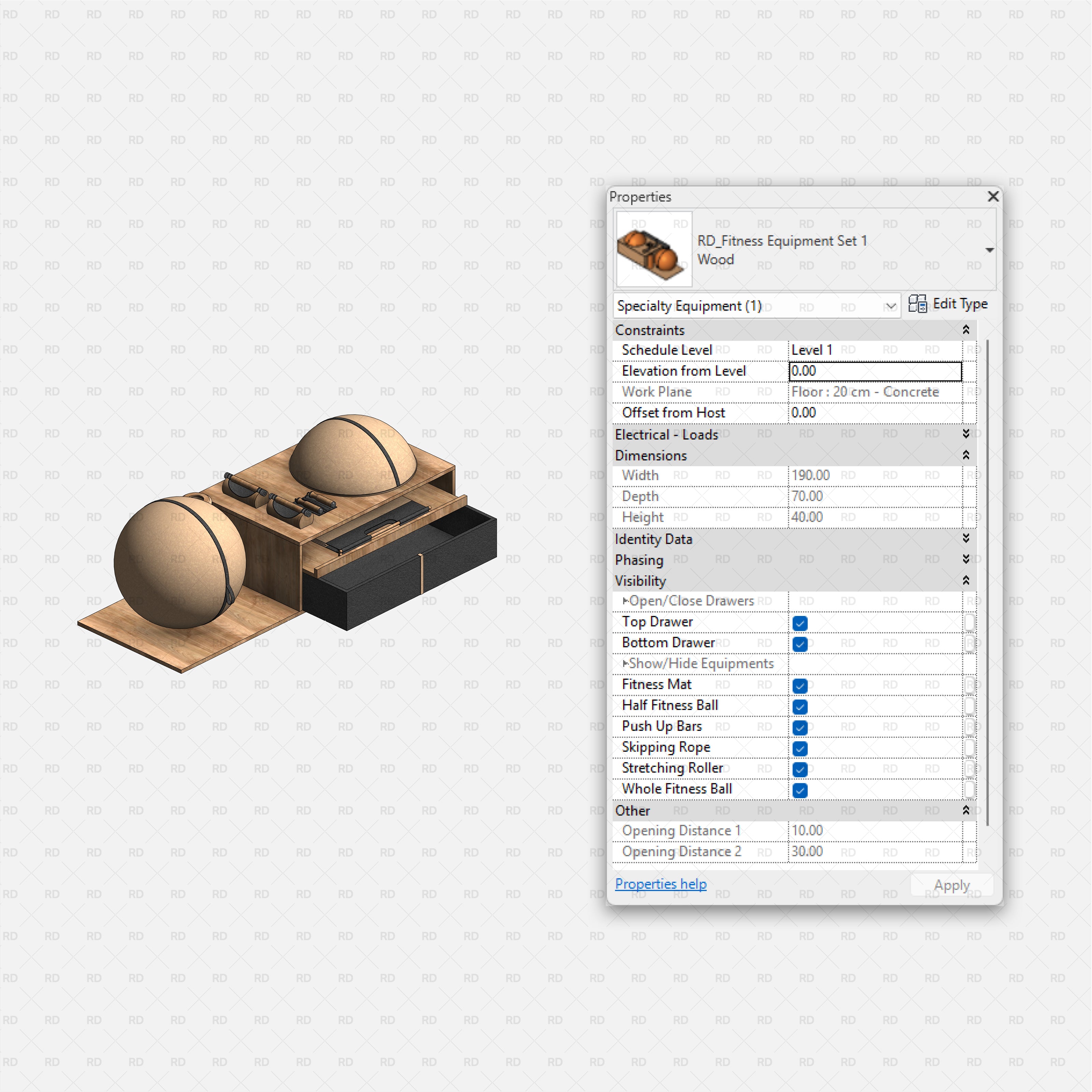 revit home gym equipment families bim architecture equipment set
