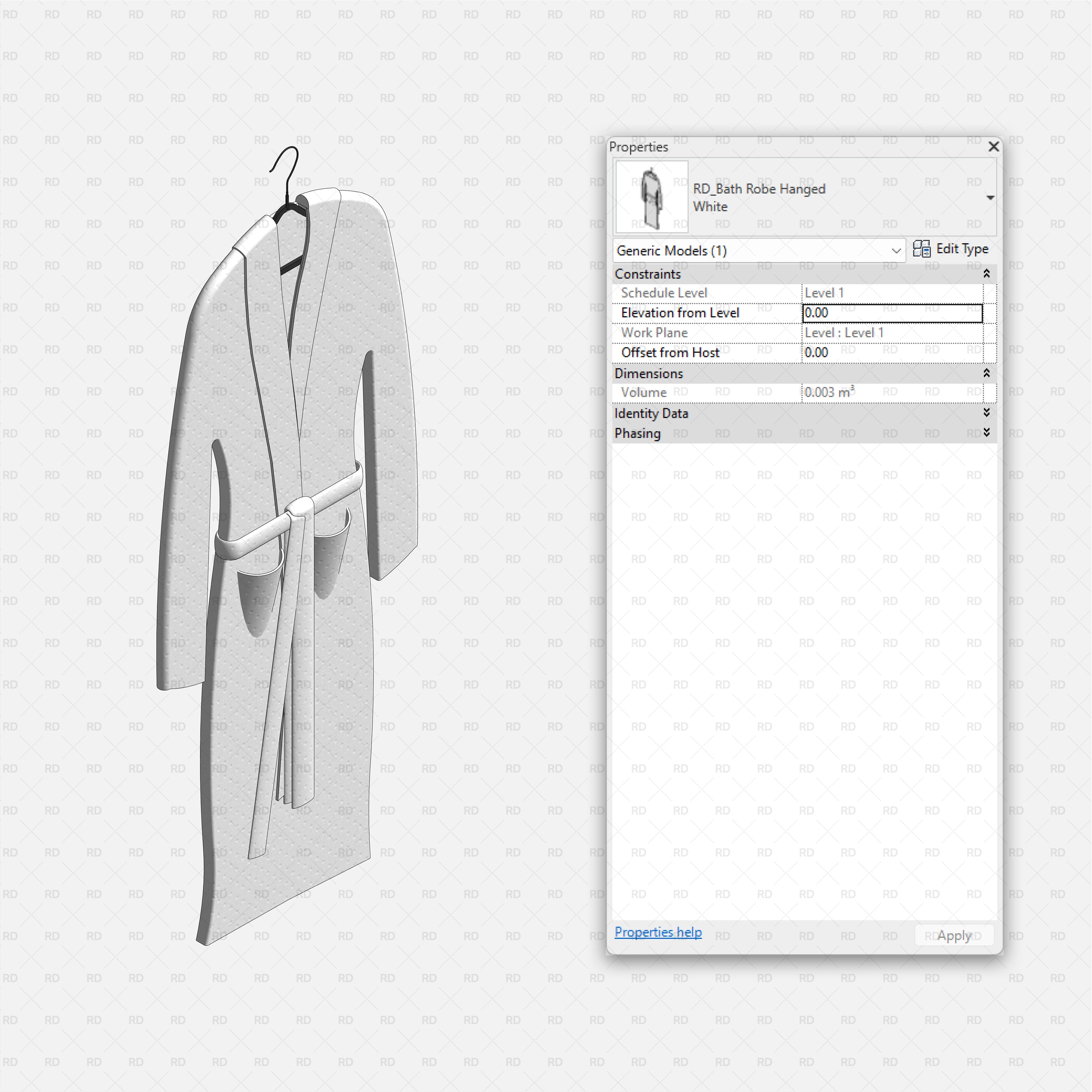 Revit Laundry Equipment RD Studio BIM Blocks RFA - Bath Robe Hanged Family