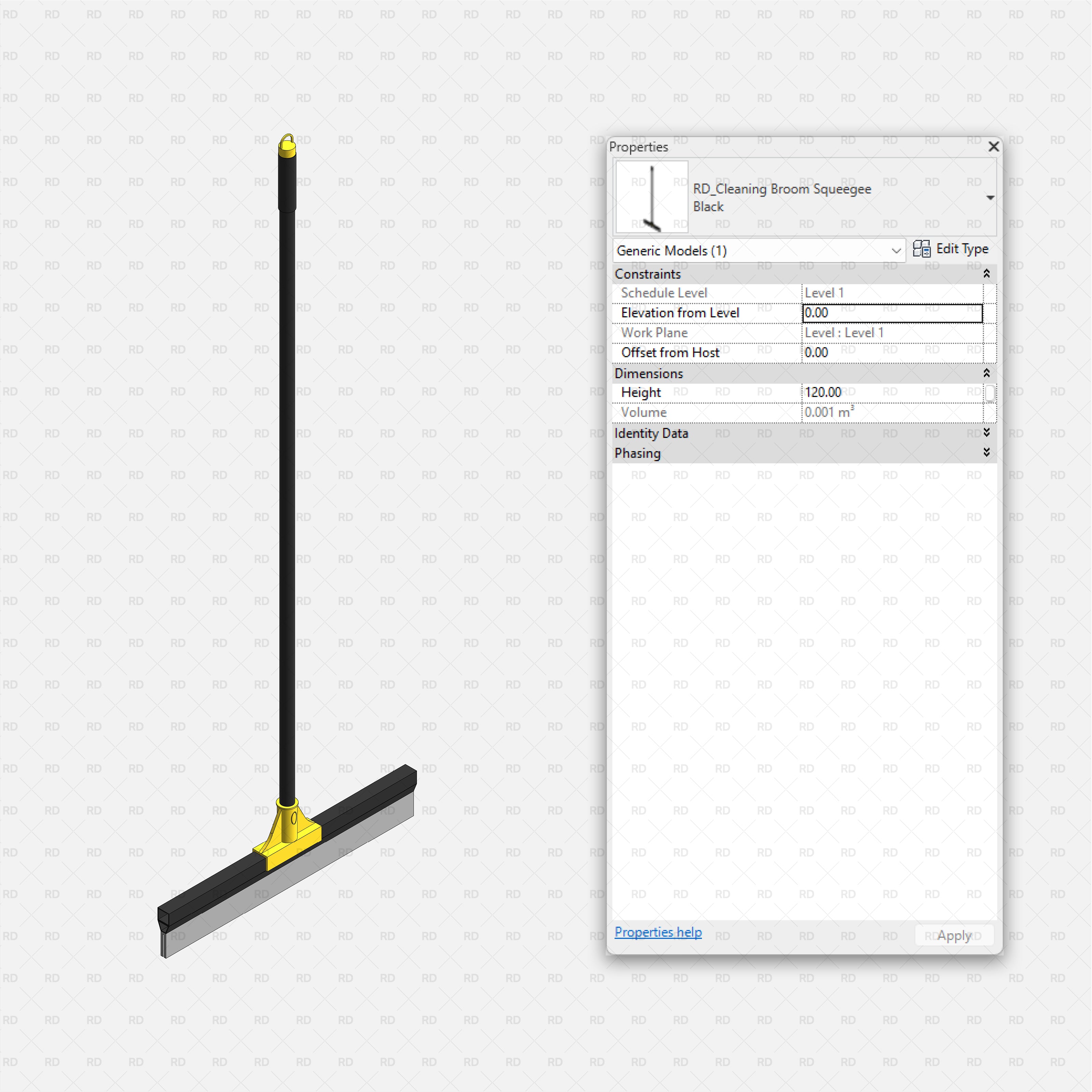 Revit Laundry Equipment RD Studio BIM Blocks RFA - Cleaning Broom Squeegee Family
