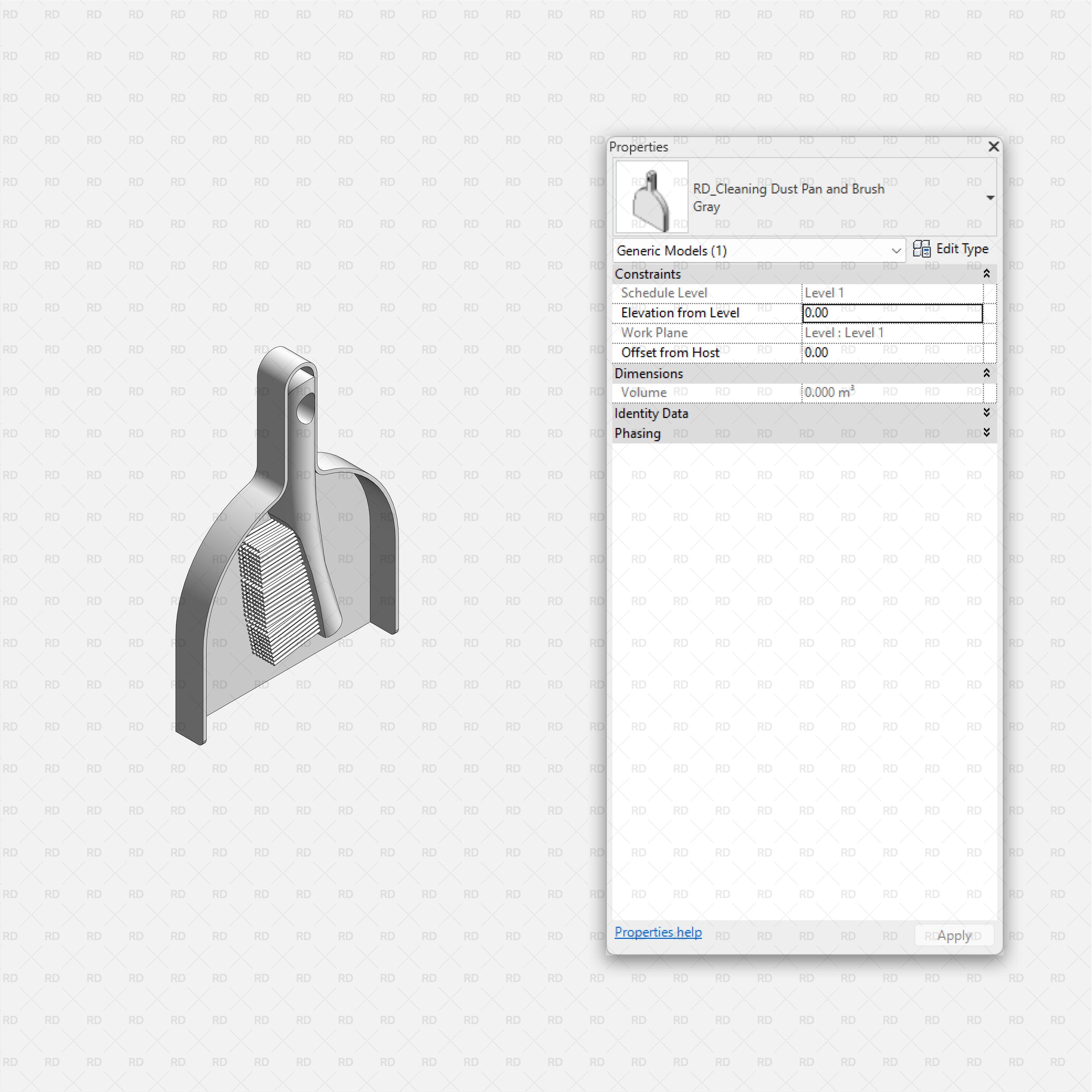 Revit Laundry Equipment RD Studio BIM Blocks RFA - Cleaning Dust Pan And Brush Family