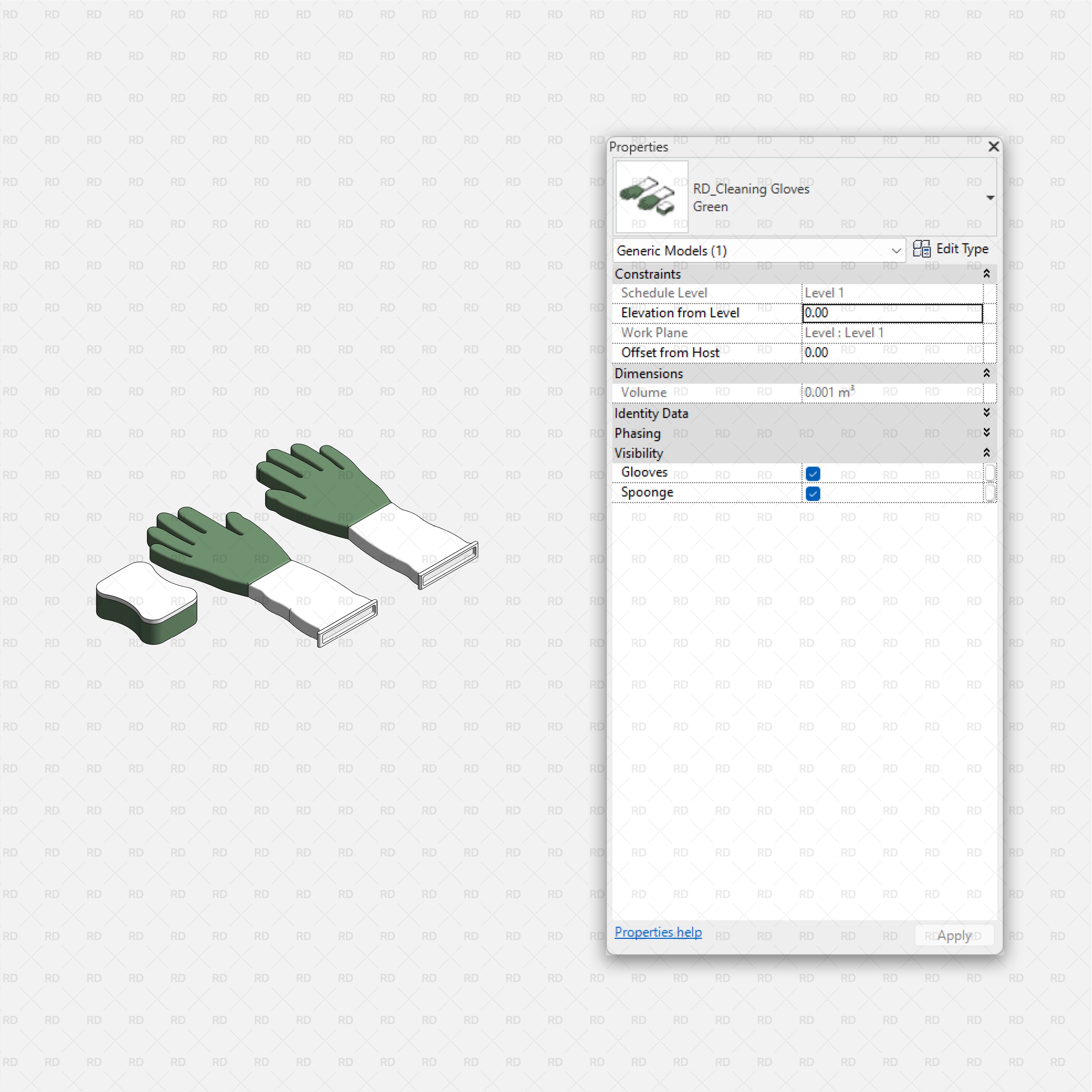 Revit Laundry Equipment RD Studio BIM Blocks RFA - Cleaning Gloves And Sponge Family