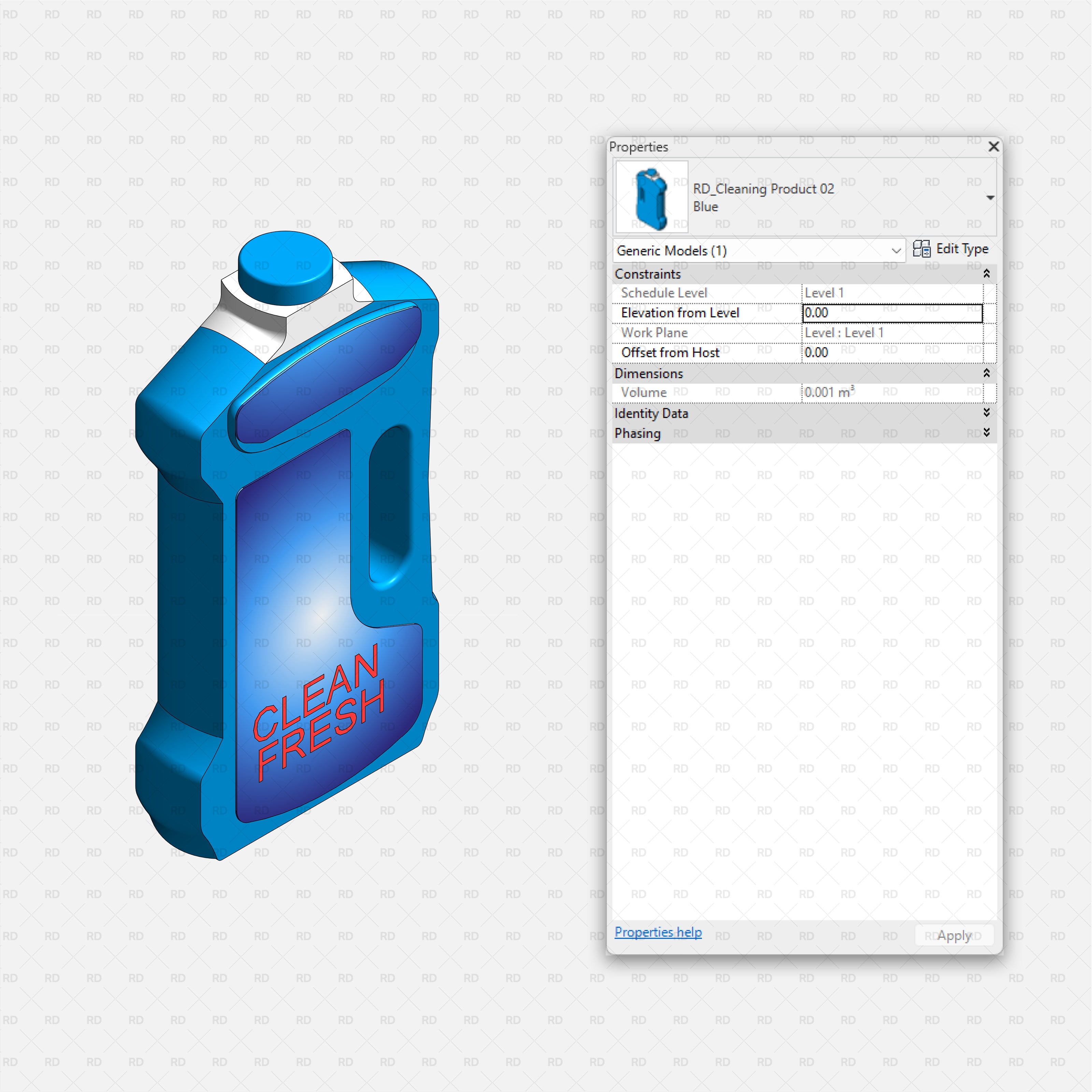 Revit Laundry Equipment RD Studio BIM Blocks RFA - Cleaning Product 02 Detergent Bottle Family