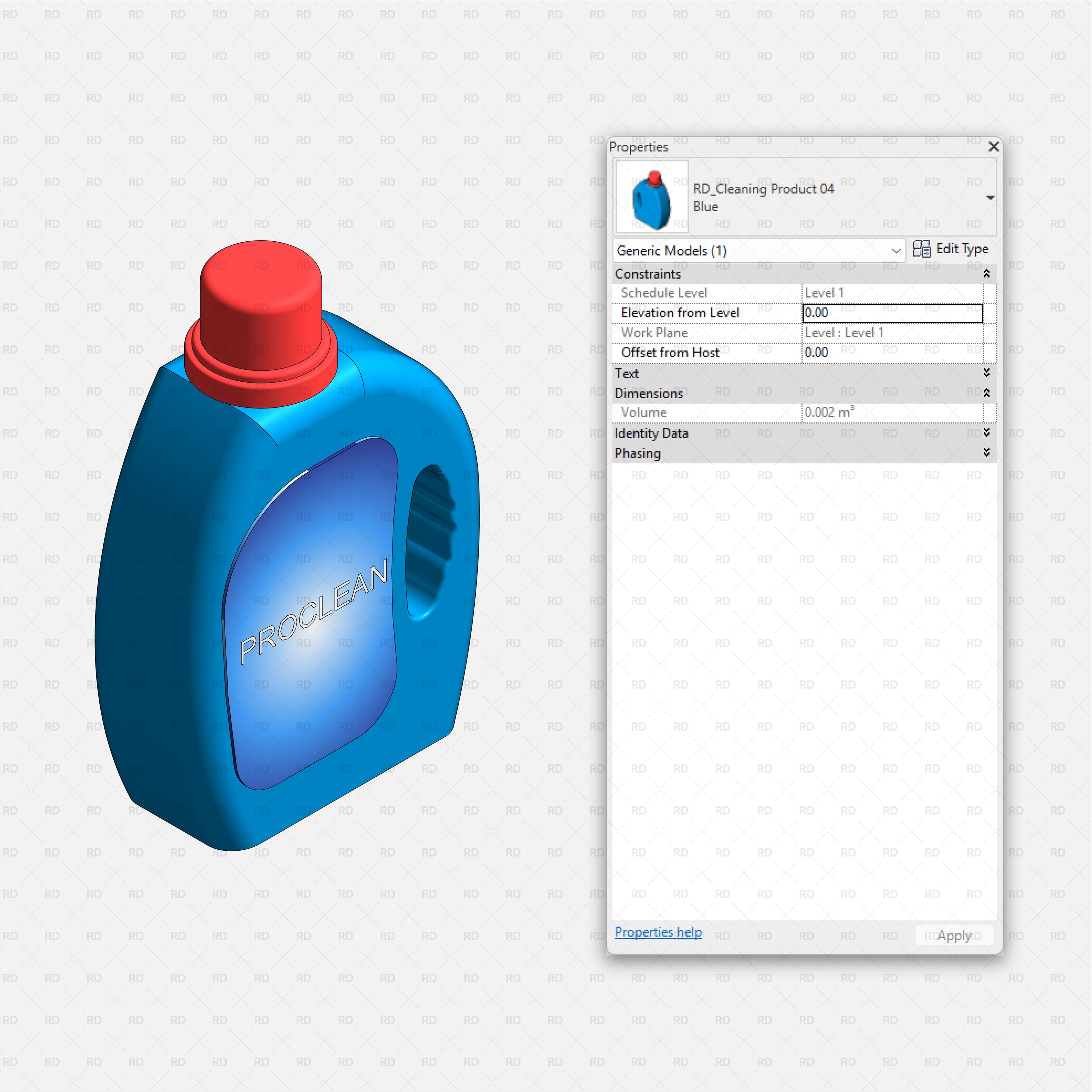Revit Laundry Equipment RD Studio BIM Blocks RFA - Cleaning Product 04 Detergent Bottle Family