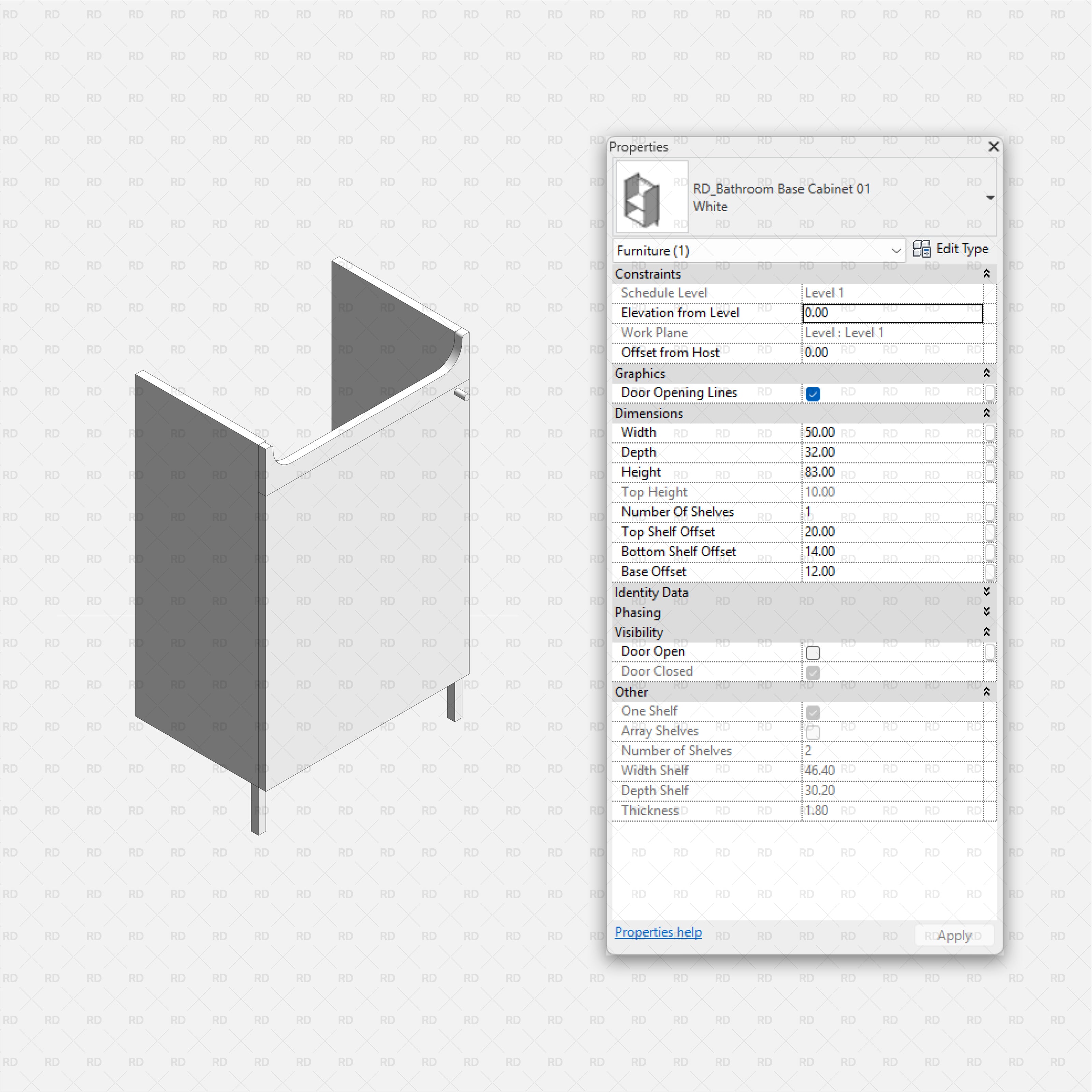 Revit Laundry Equipment RD Studio BIM Blocks RFA - Bathroom Base Cabinet 01 Family