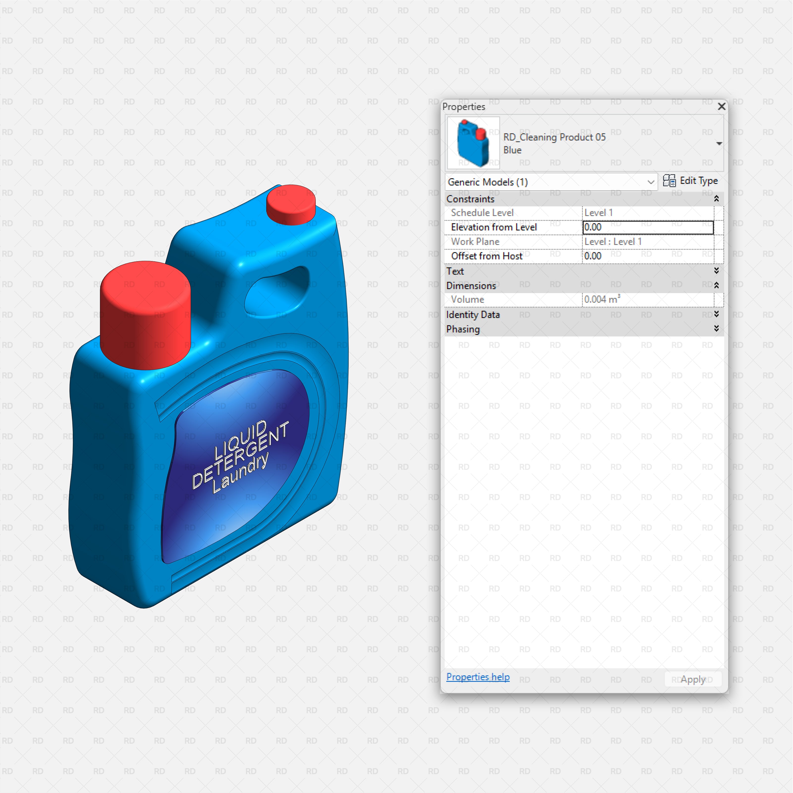 Revit Laundry Equipment RD Studio BIM Blocks RFA - Cleaning Product 05 Liquid Detergent Family