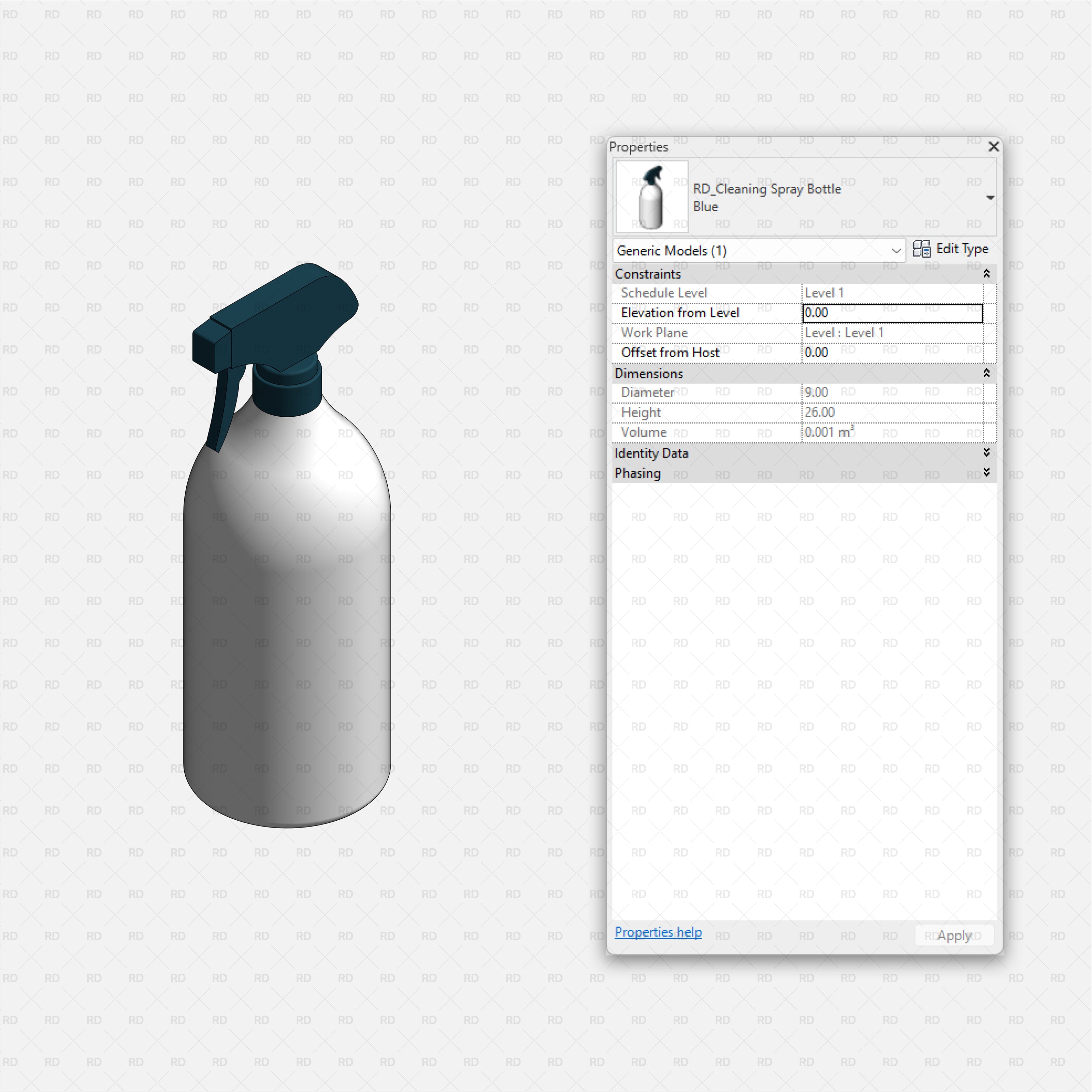 Revit Laundry Equipment RD Studio BIM Blocks RFA - Cleaning Spray Bottle Family